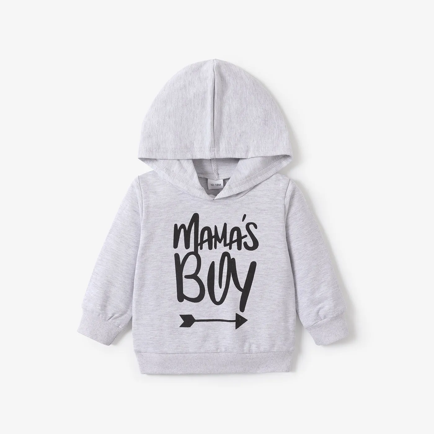 100% Cotton Letter Print Solid Long-sleeve Hooded Baby Sweatshirt
