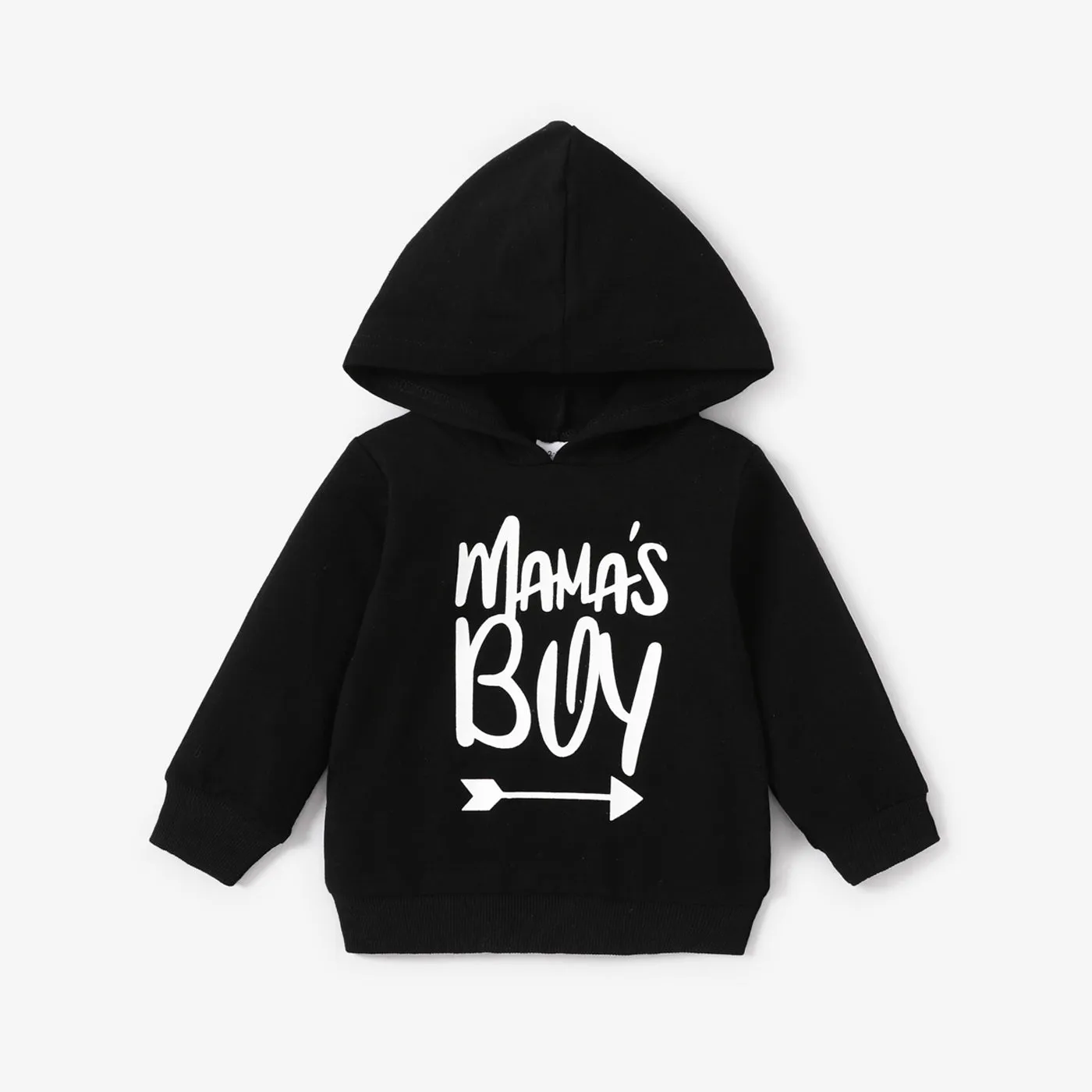 100% Cotton Letter Print Solid Long-sleeve Hooded Baby Sweatshirt