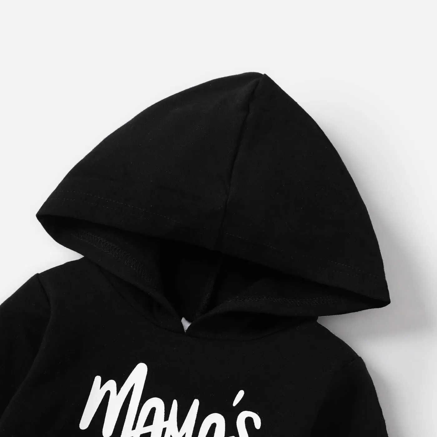100% Cotton Letter Print Solid Long-sleeve Hooded Baby Sweatshirt