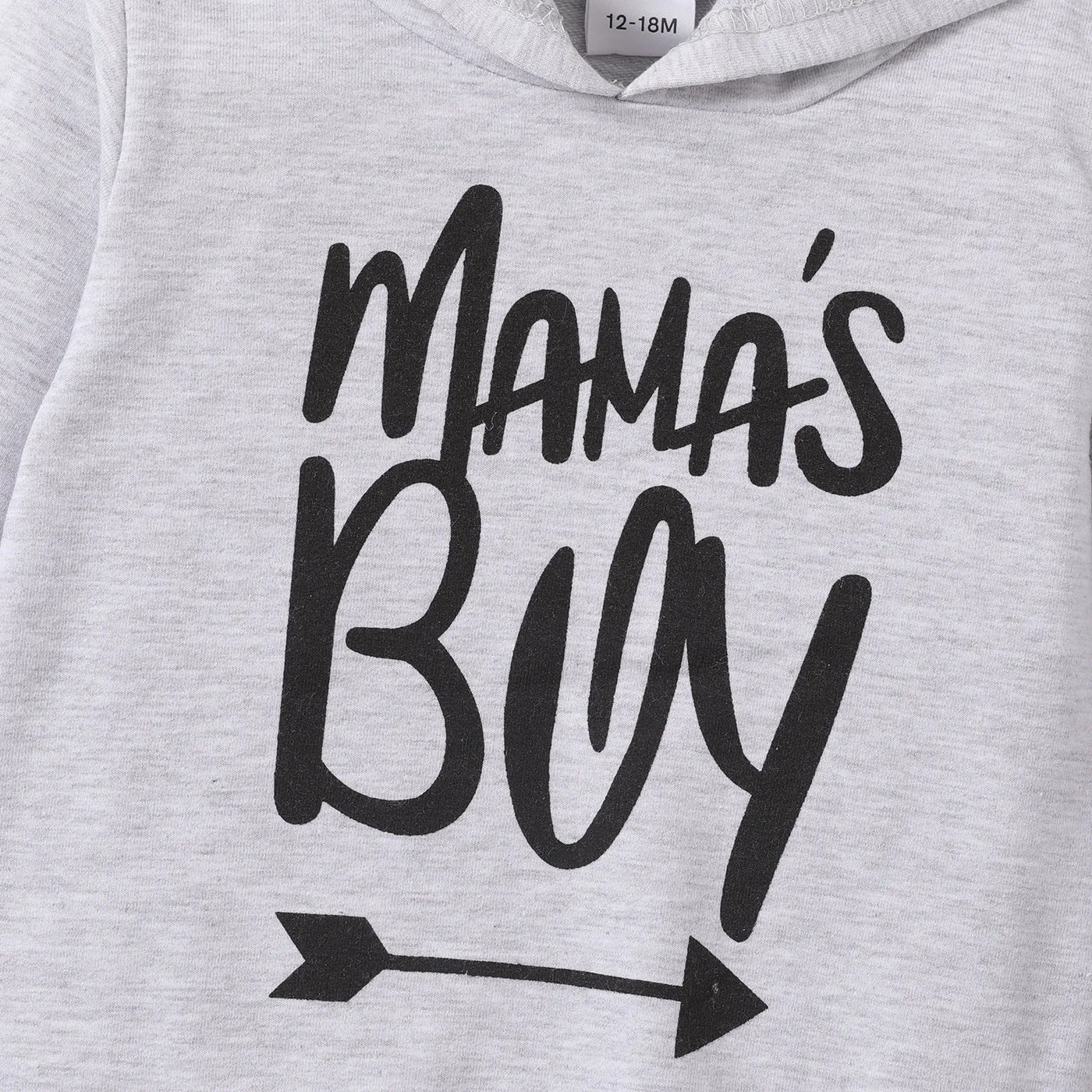 100% Cotton Letter Print Solid Long-sleeve Hooded Baby Sweatshirt