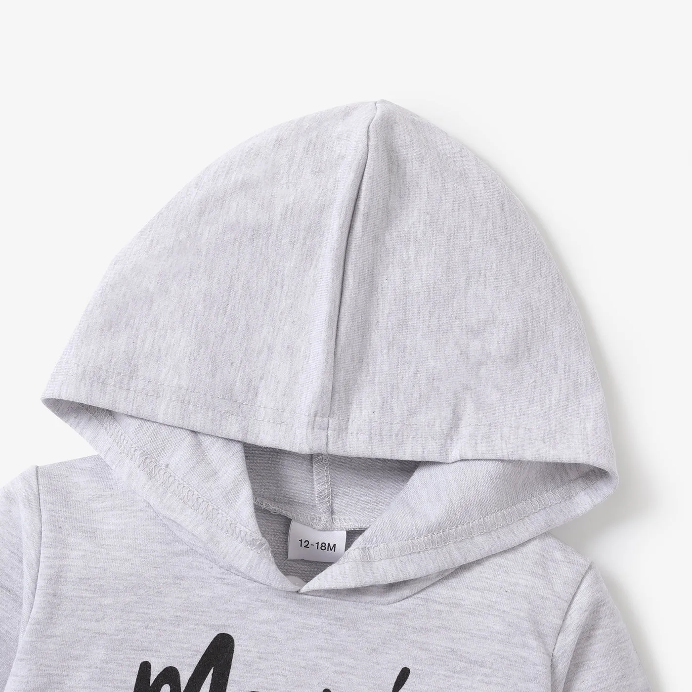 100% Cotton Letter Print Solid Long-sleeve Hooded Baby Sweatshirt