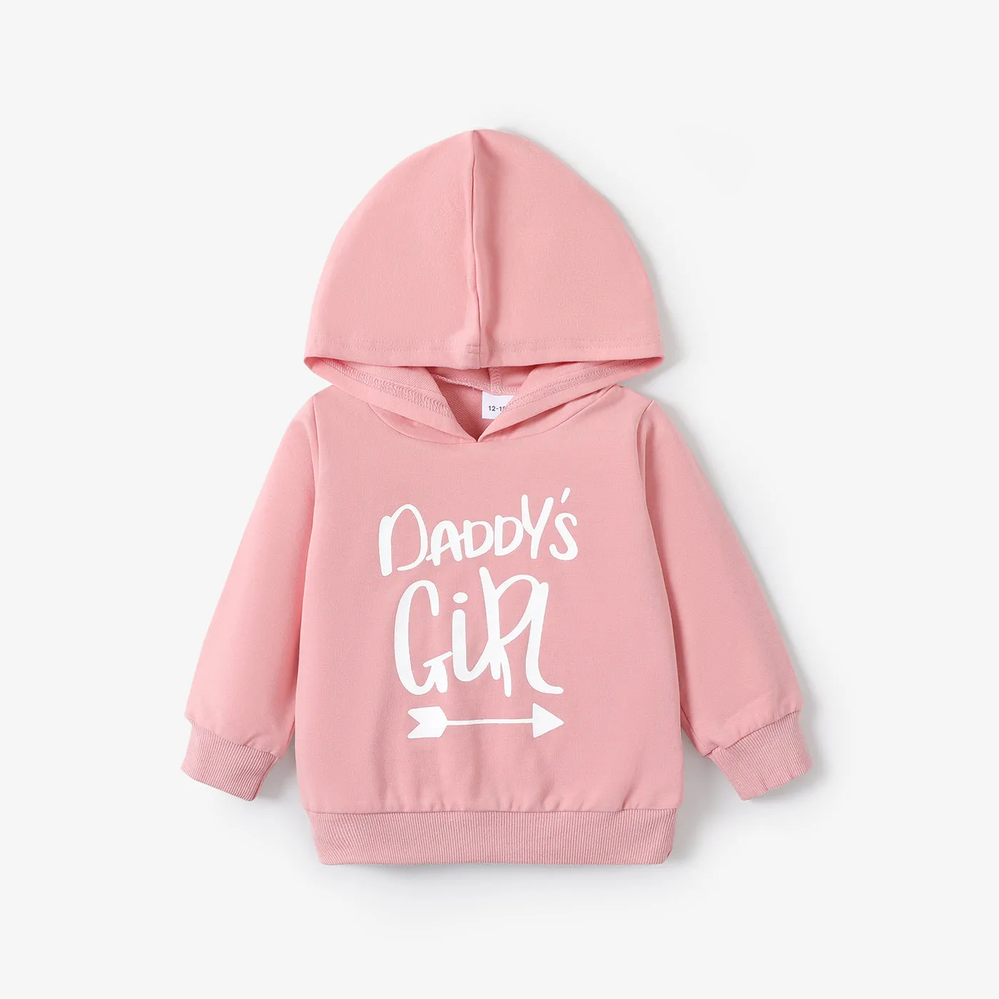 100% Cotton Letter Print Solid Long-sleeve Hooded Baby Sweatshirt