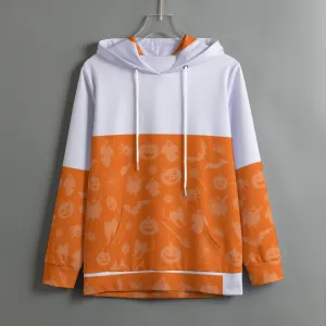 176. All-Over Print Women's Pullover Hoodie With Drawstring orange pumpkins, print