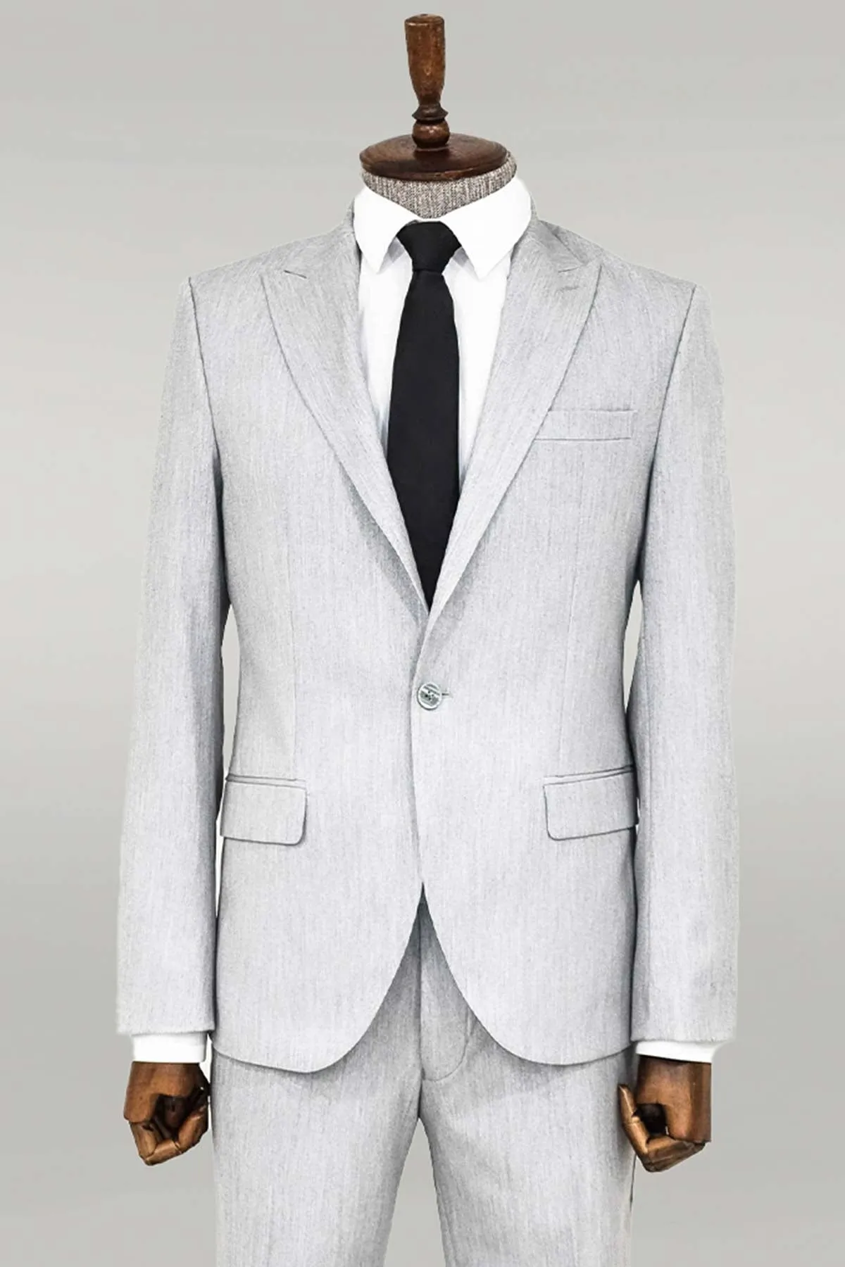 2 Piece Plain Slim Fit Light Grey Men Suit - Wessi