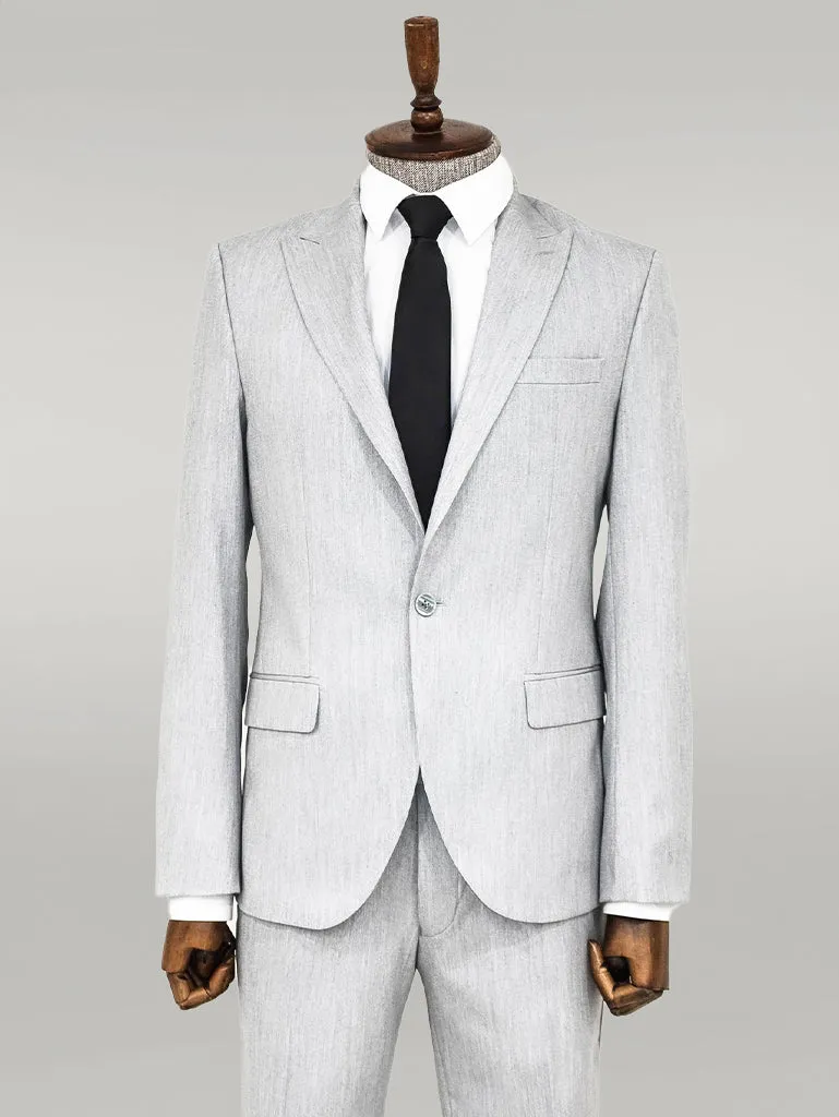 2 Piece Plain Slim Fit Light Grey Men Suit - Wessi