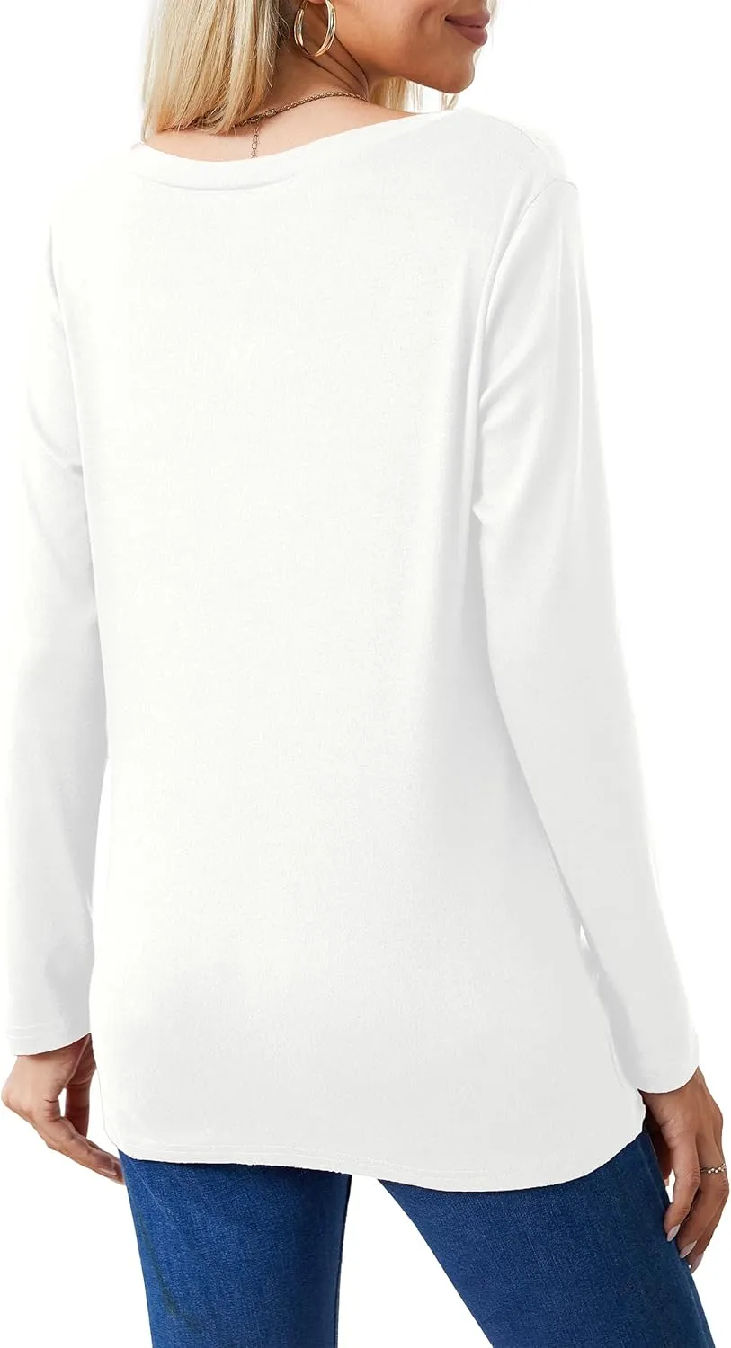 Askyes Women's Long Sleeve Tops 2024 Fall Winter Fashion Tunics Casual Front Twist T-Shirt V Neck Tunics Tops