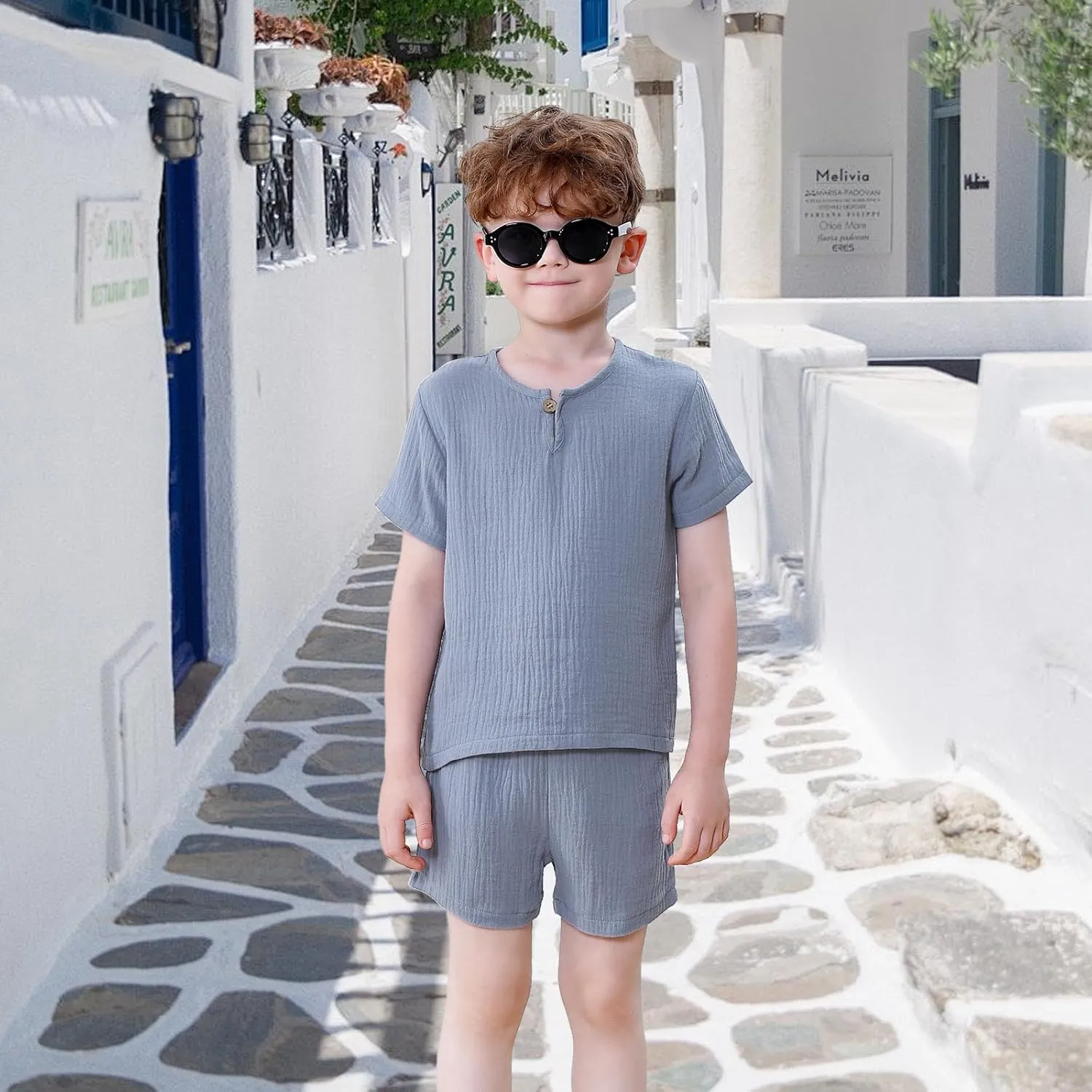Baby Boy Clothes Set Toddler Summer Outfit T-Shirt and Shorts Set 2Pcs Solid Little Boys Outfits with Button