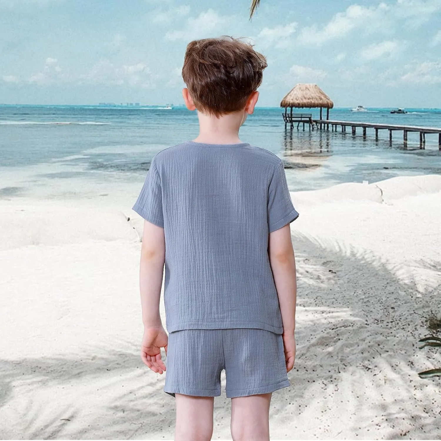 Baby Boy Clothes Set Toddler Summer Outfit T-Shirt and Shorts Set 2Pcs Solid Little Boys Outfits with Button