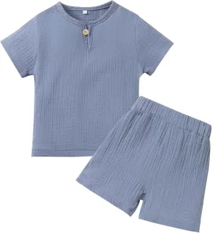 Baby Boy Clothes Set Toddler Summer Outfit T-Shirt and Shorts Set 2Pcs Solid Little Boys Outfits with Button