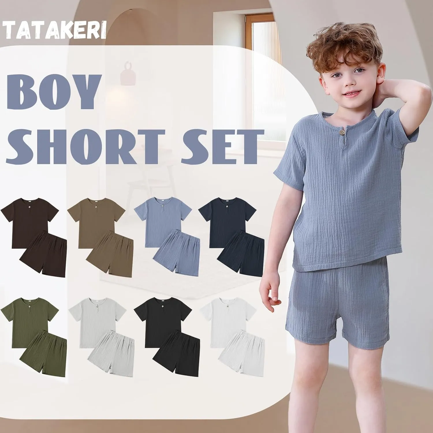 Baby Boy Clothes Set Toddler Summer Outfit T-Shirt and Shorts Set 2Pcs Solid Little Boys Outfits with Button