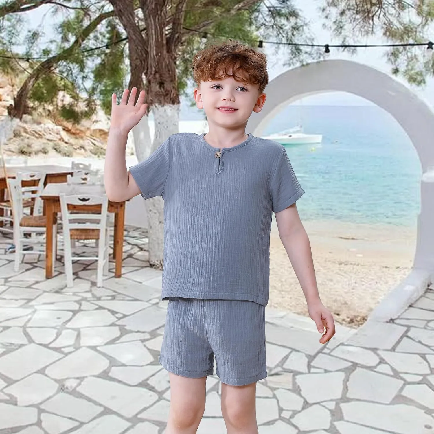 Baby Boy Clothes Set Toddler Summer Outfit T-Shirt and Shorts Set 2Pcs Solid Little Boys Outfits with Button
