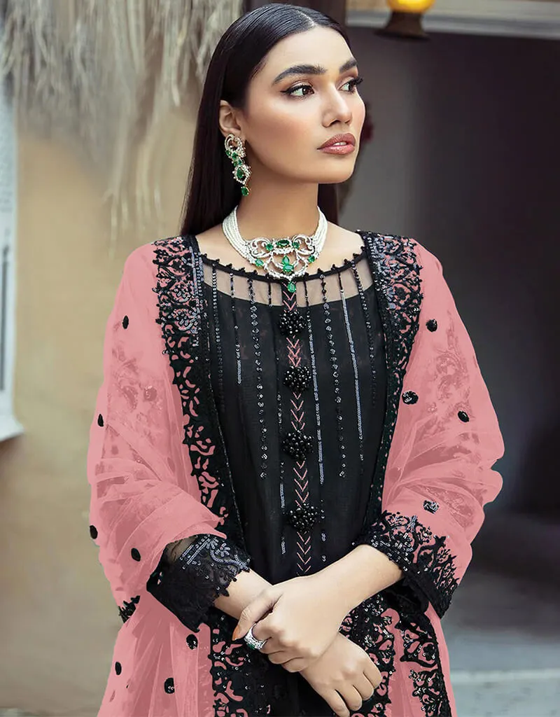 Black Faux Georgette Palazzo Salwar Suit