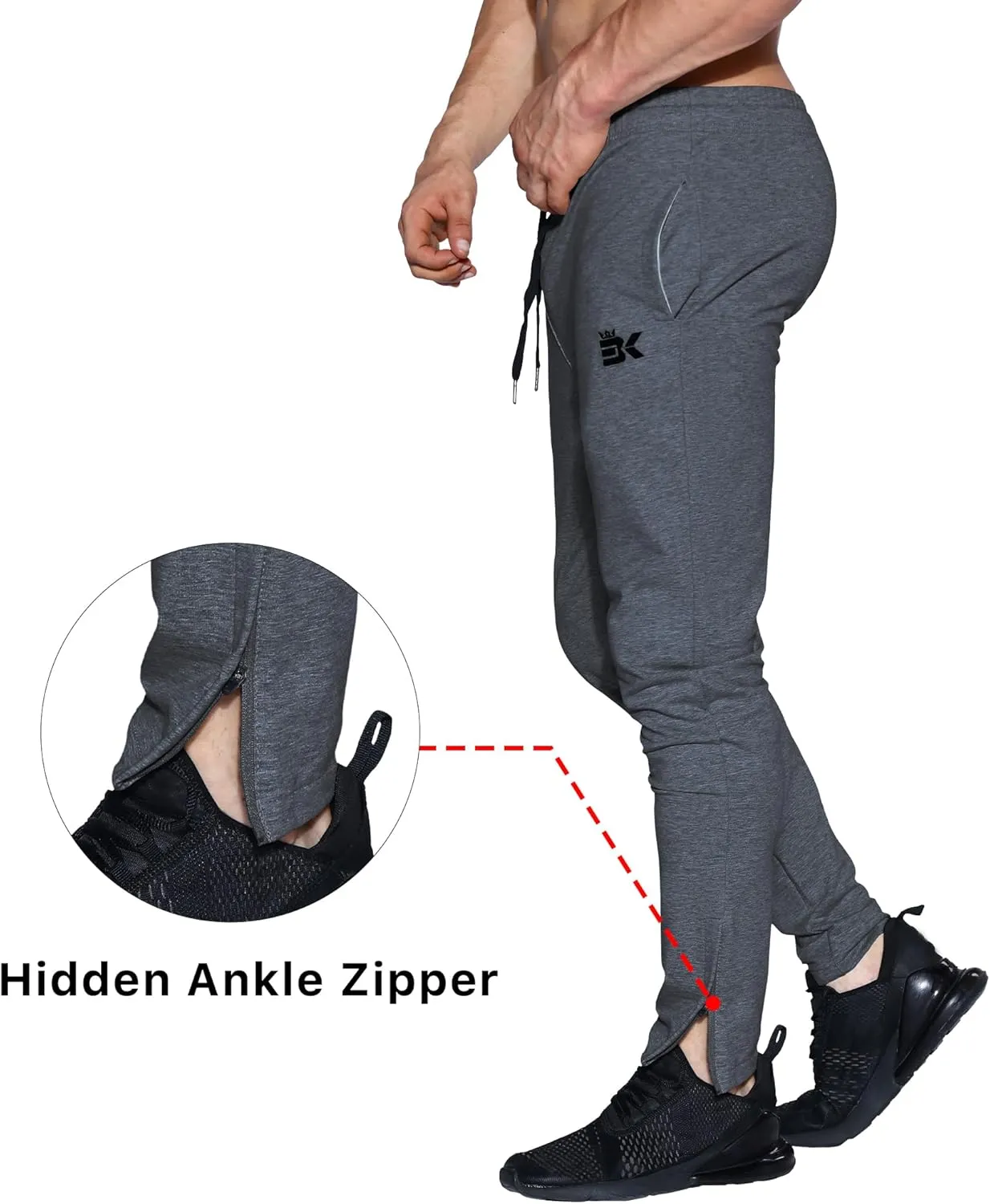BROKIG Mens Leglock Gym Jogger Sweat Pants Ankle Zip,Workout Sweatpants Athletic Tapered Jogging Pants with Pockets