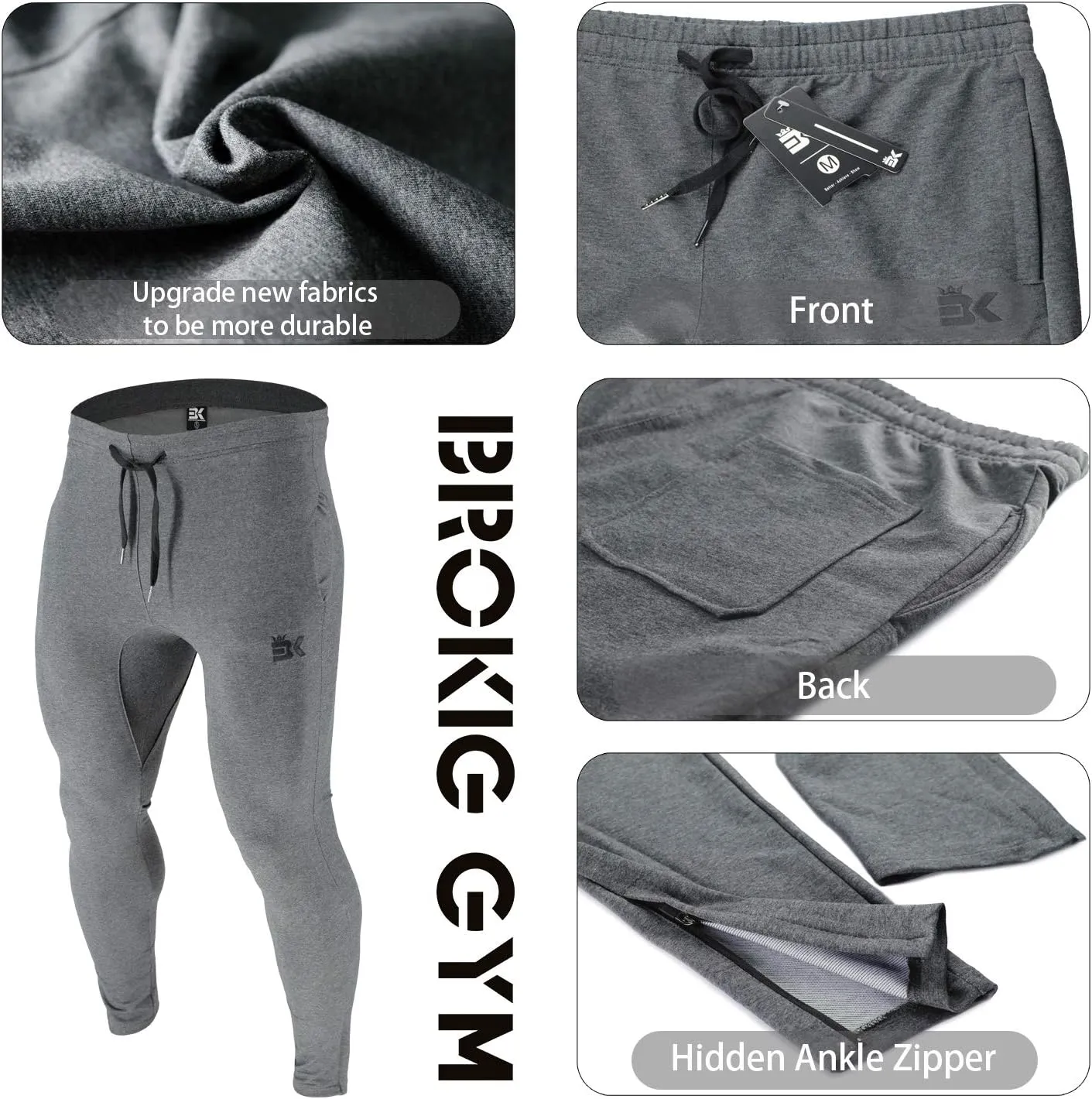 BROKIG Mens Leglock Gym Jogger Sweat Pants Ankle Zip,Workout Sweatpants Athletic Tapered Jogging Pants with Pockets