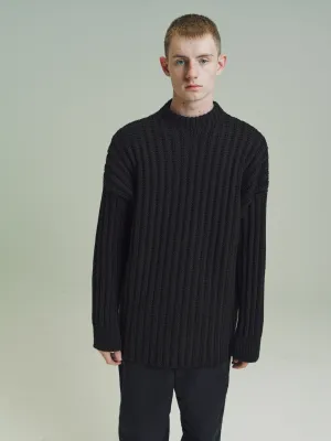 Brown Merino Wool Crew Neck Open Knit Sweater