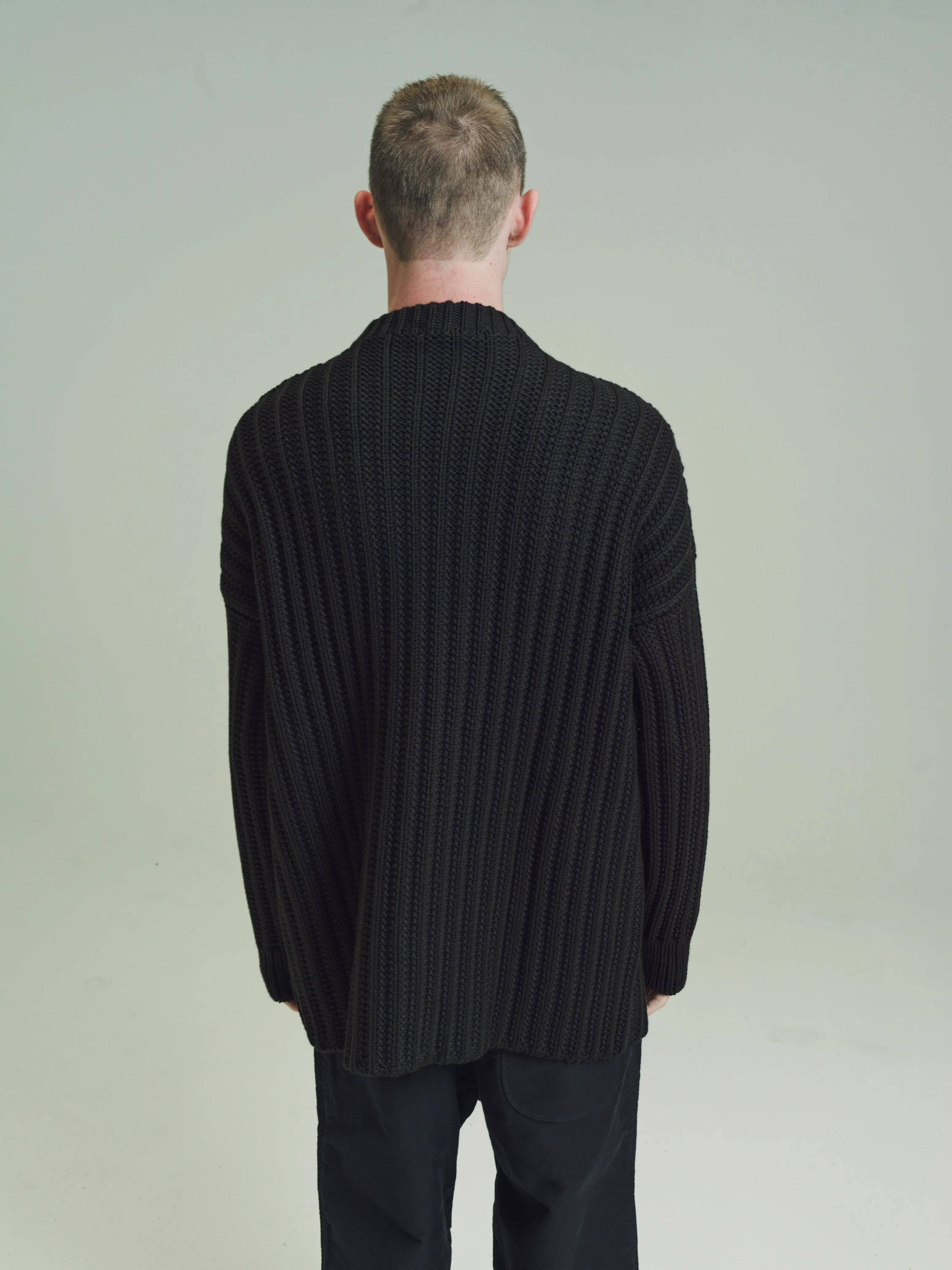 Brown Merino Wool Crew Neck Open Knit Sweater