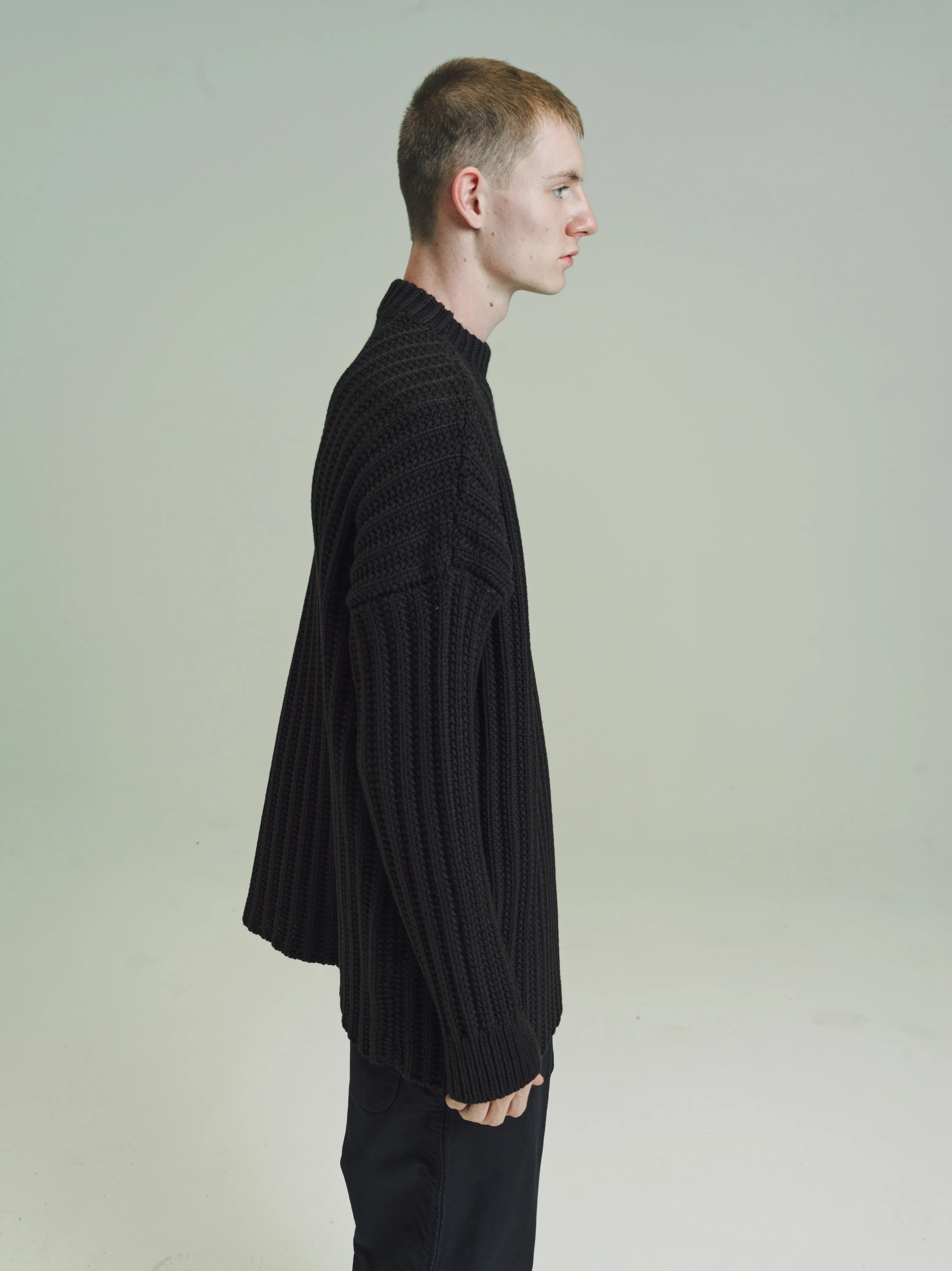 Brown Merino Wool Crew Neck Open Knit Sweater