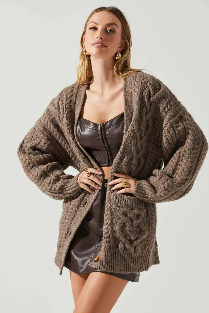 Charli Cable Knit Oversized Cardigan