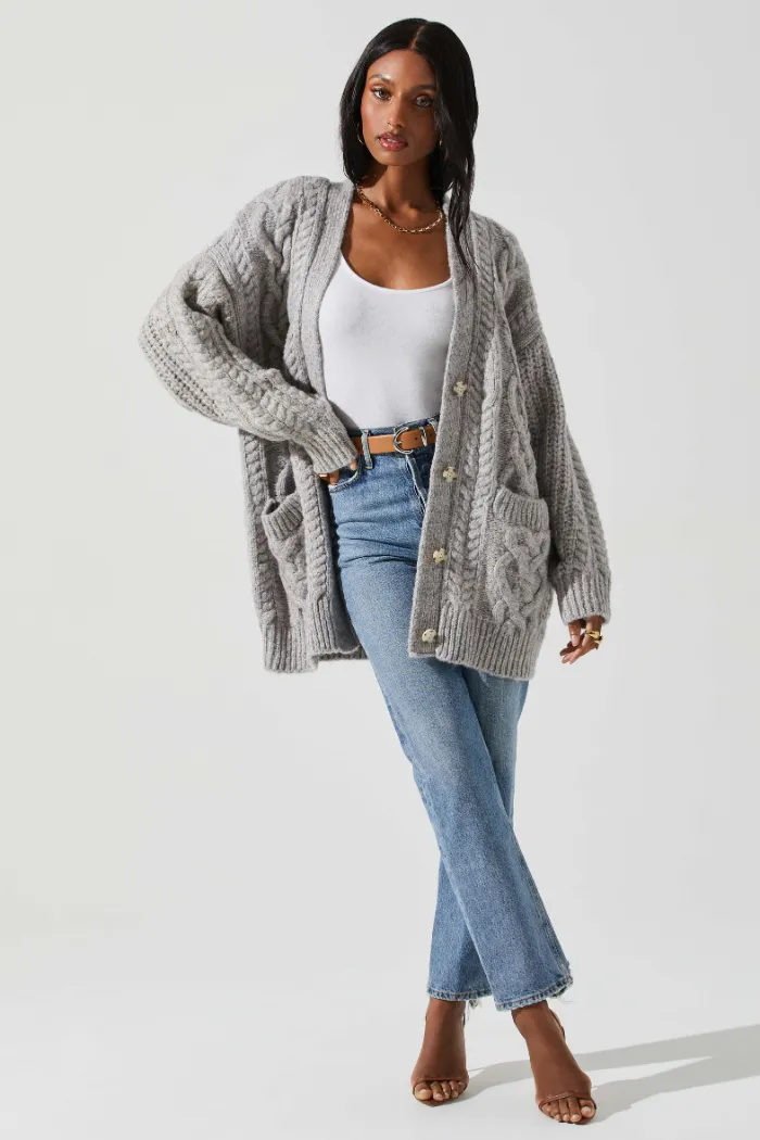 Charli Cable Knit Oversized Cardigan