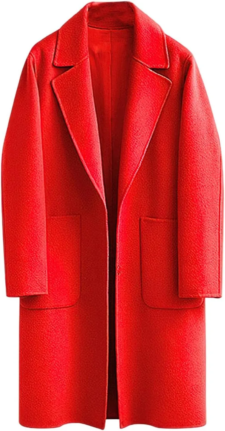 chouyatou Women's Winter Casual Single Breasted Long Wool Coat Formal Office Wool Overcoat