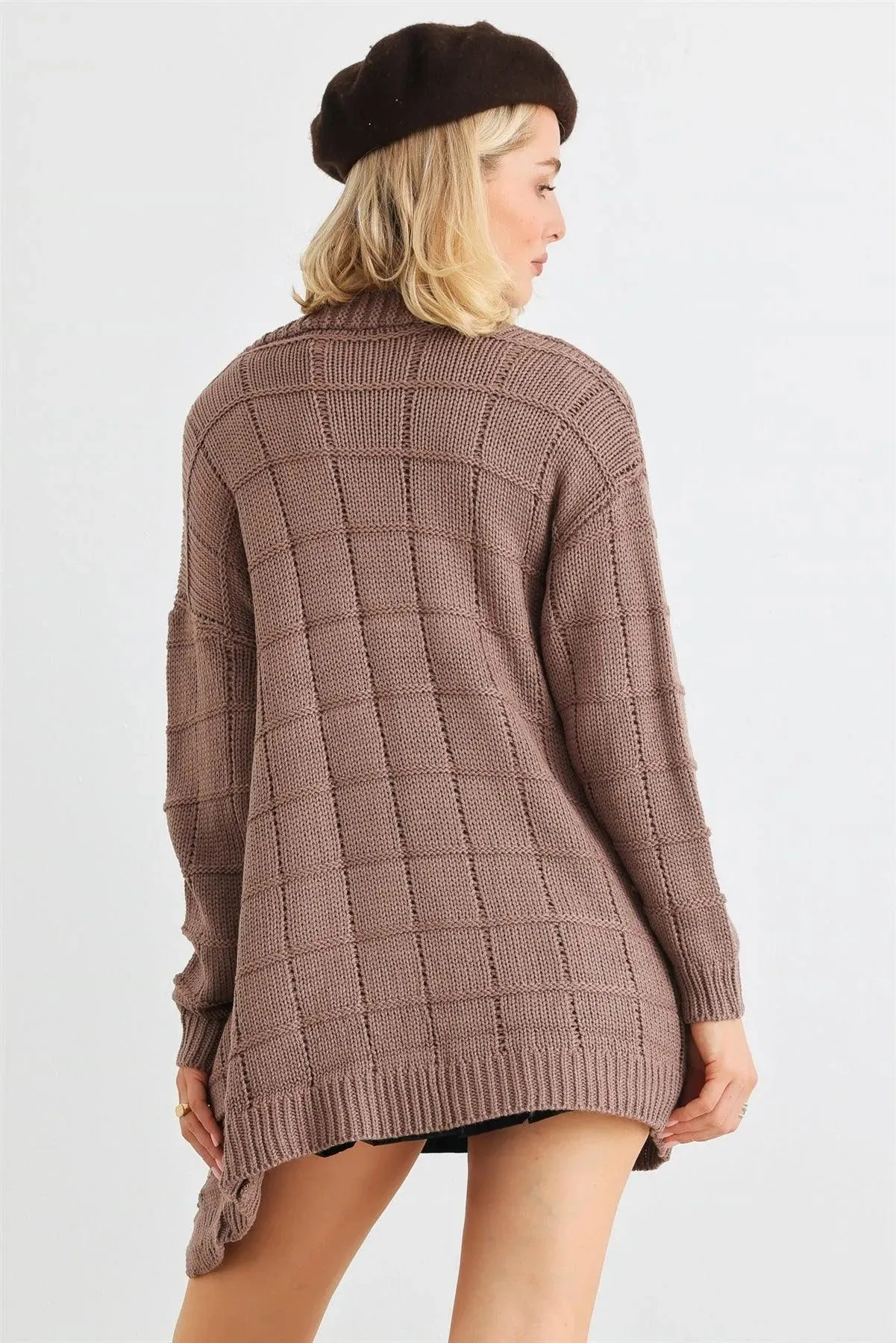 Cocoa Brown Knit Two Pocket Long Sleeve Open Front Cardigan /2-2