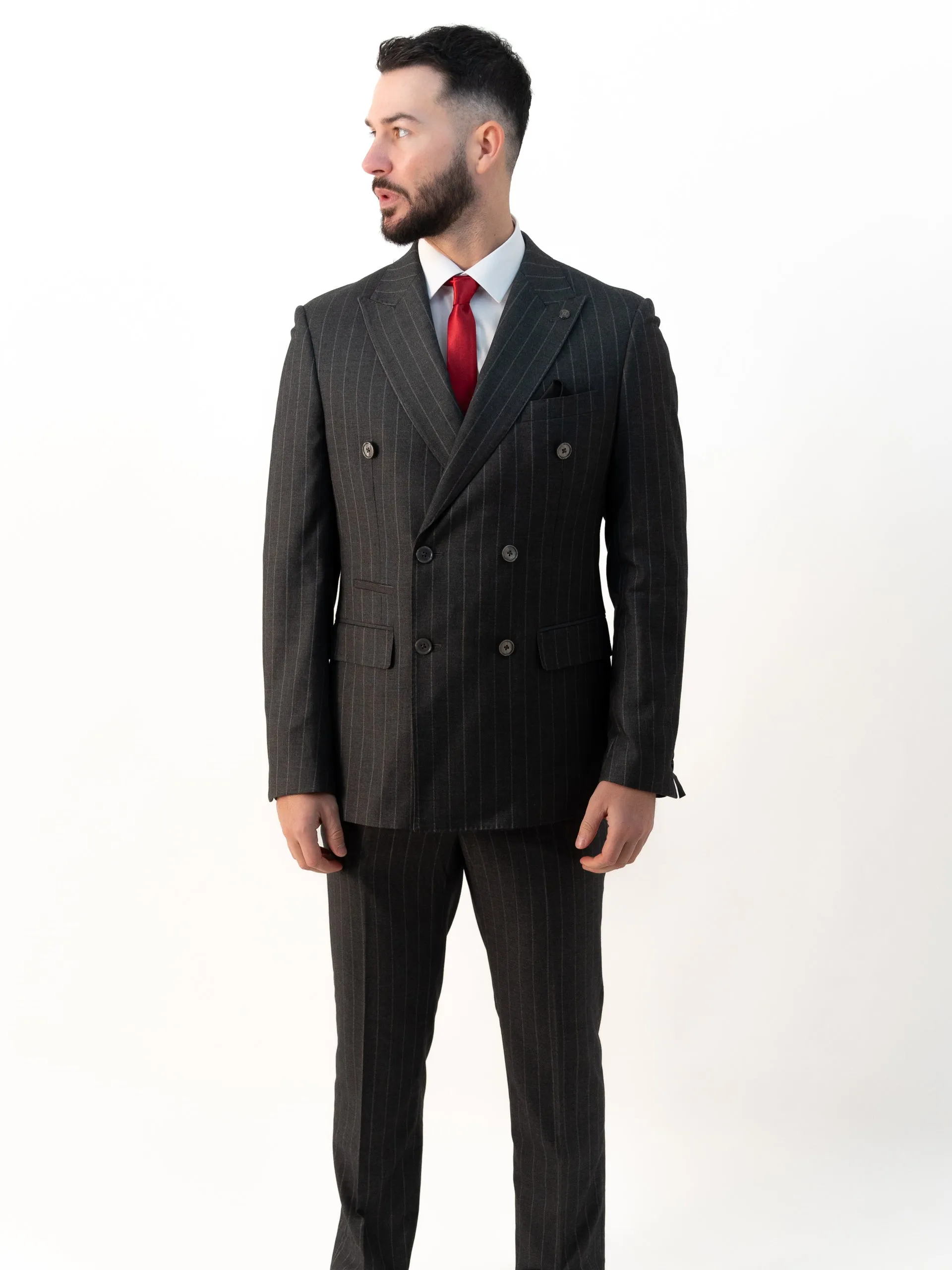 Connor Grey Pinstripe Double Breasted Two Piece Suit