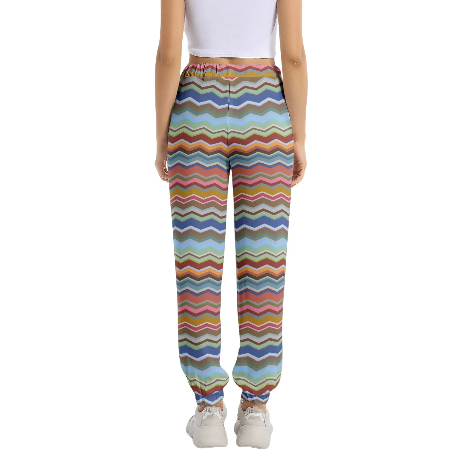 Elastic Waist Tapered Sweatpants Color Wave