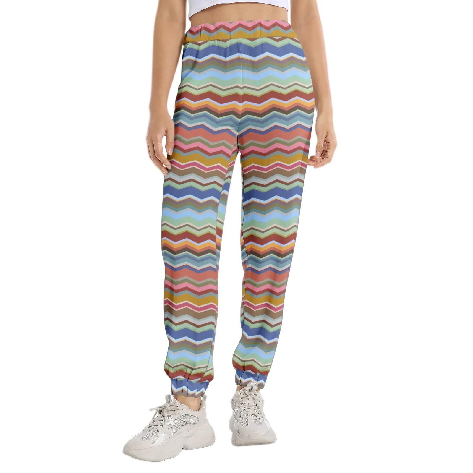 Elastic Waist Tapered Sweatpants Color Wave