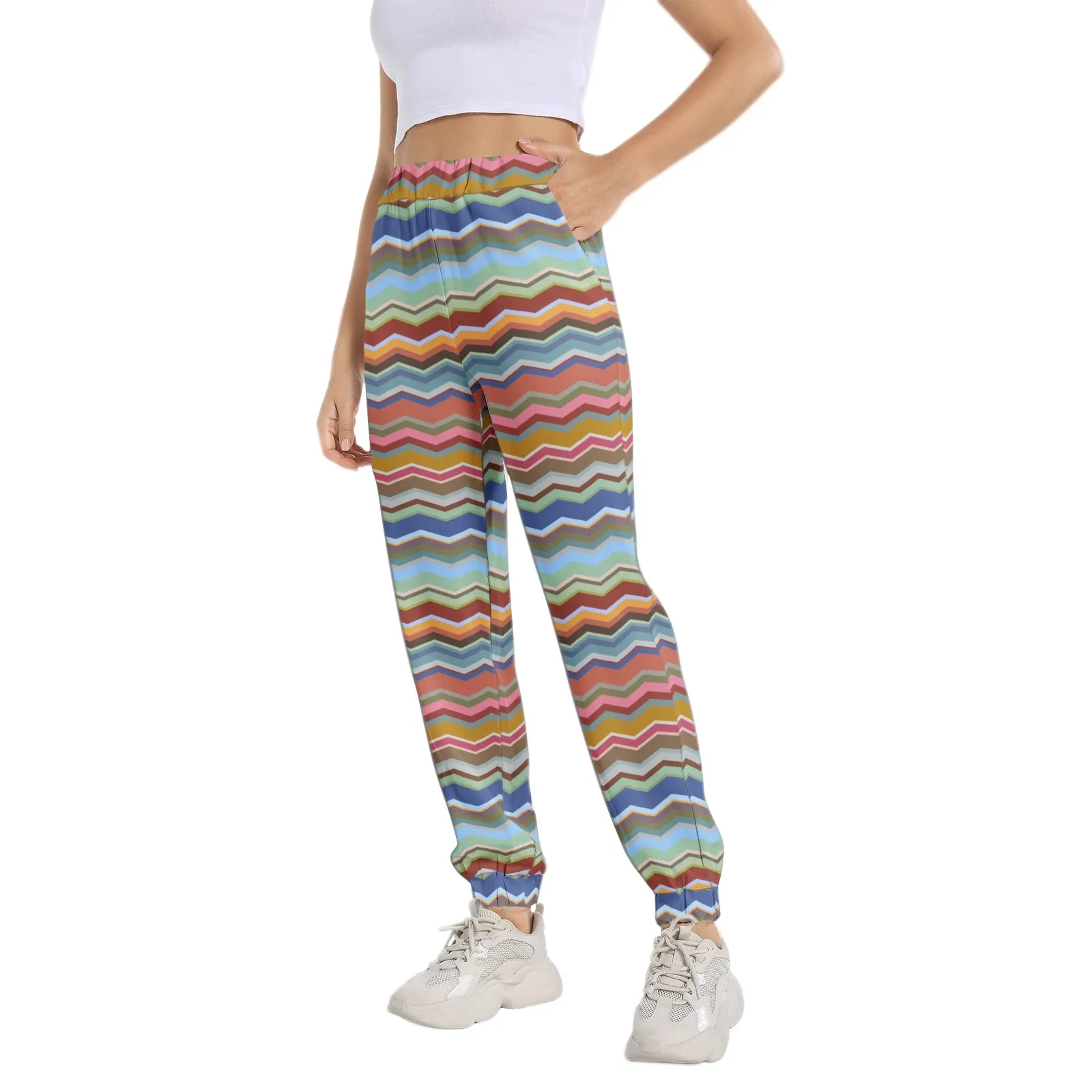 Elastic Waist Tapered Sweatpants Color Wave