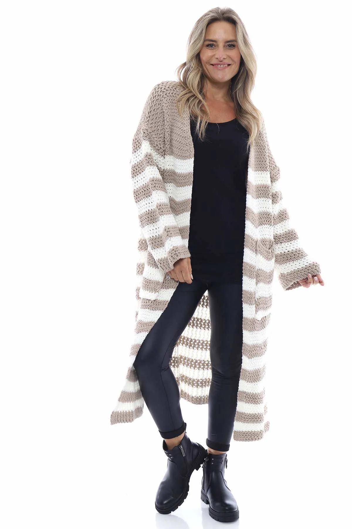 Eldora Long Stripe Knitted Cardigan Mocha