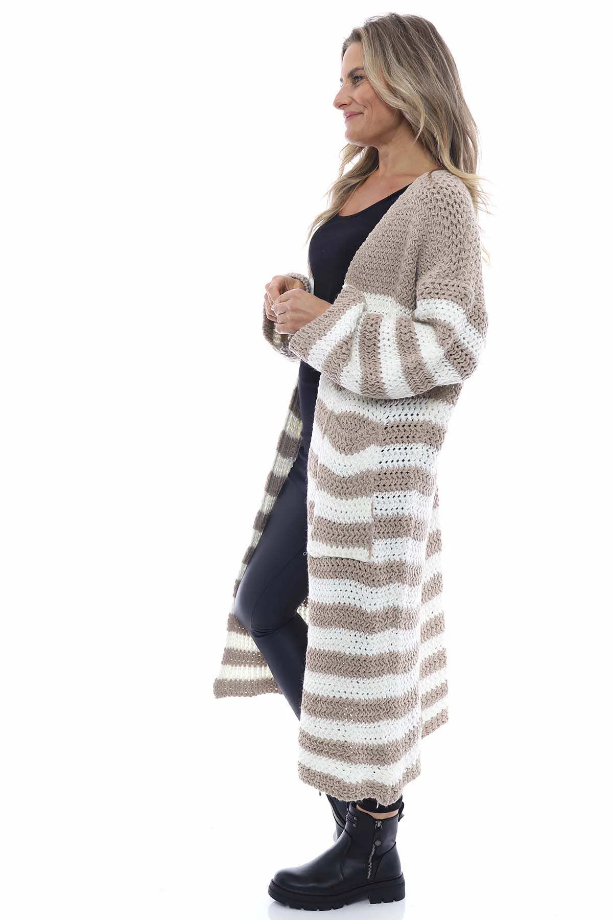 Eldora Long Stripe Knitted Cardigan Mocha