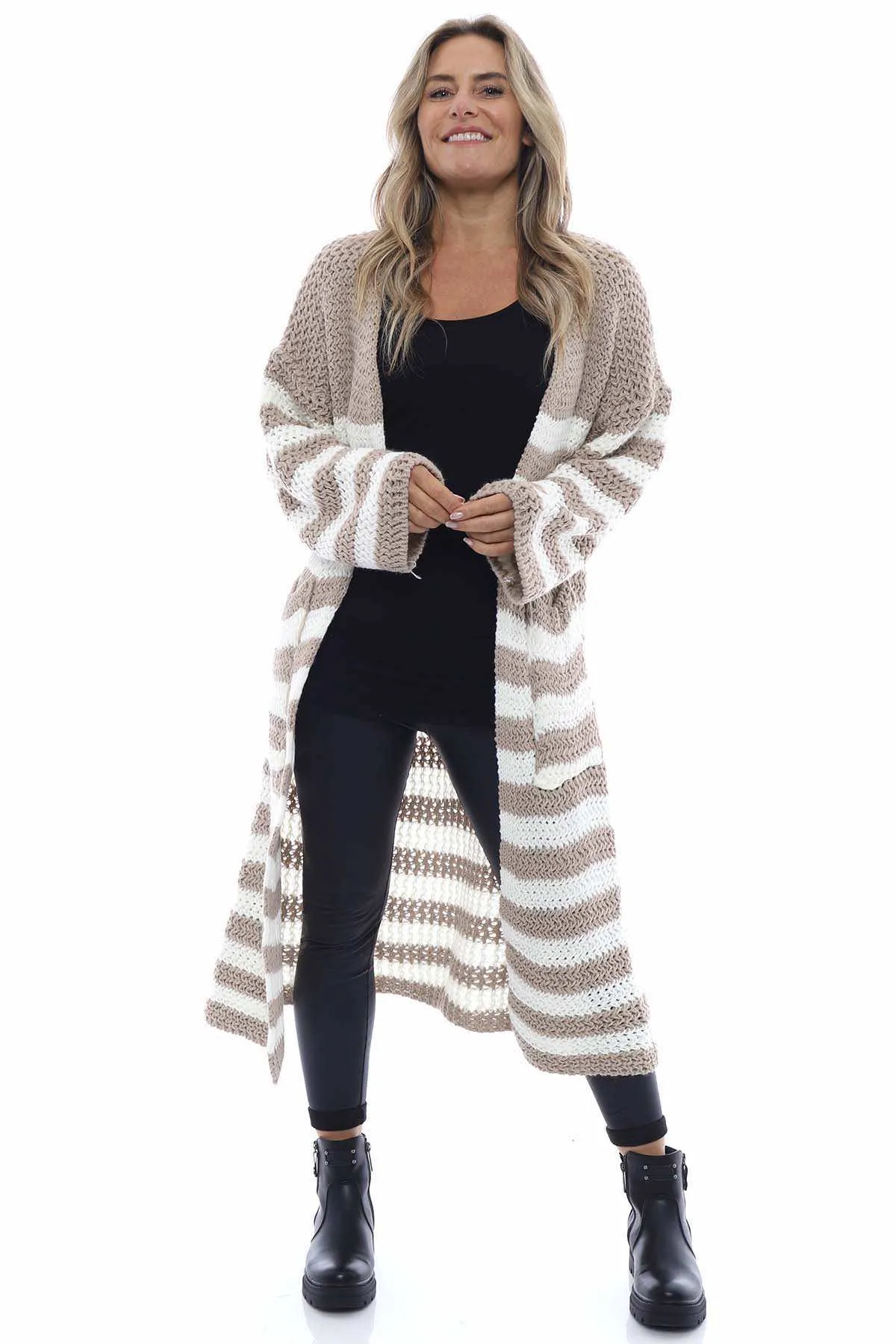 Eldora Long Stripe Knitted Cardigan Mocha
