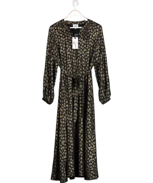 ELEVEN LOVES Black Leopard Print Shirt Dress (black/gold) UK 12