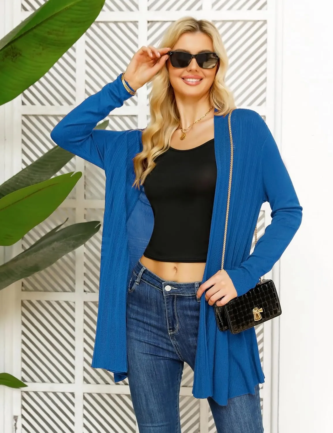 iClosam Women Open Front Cardigans Long Sleeve Lightweight Knit Cardigan Sweater
