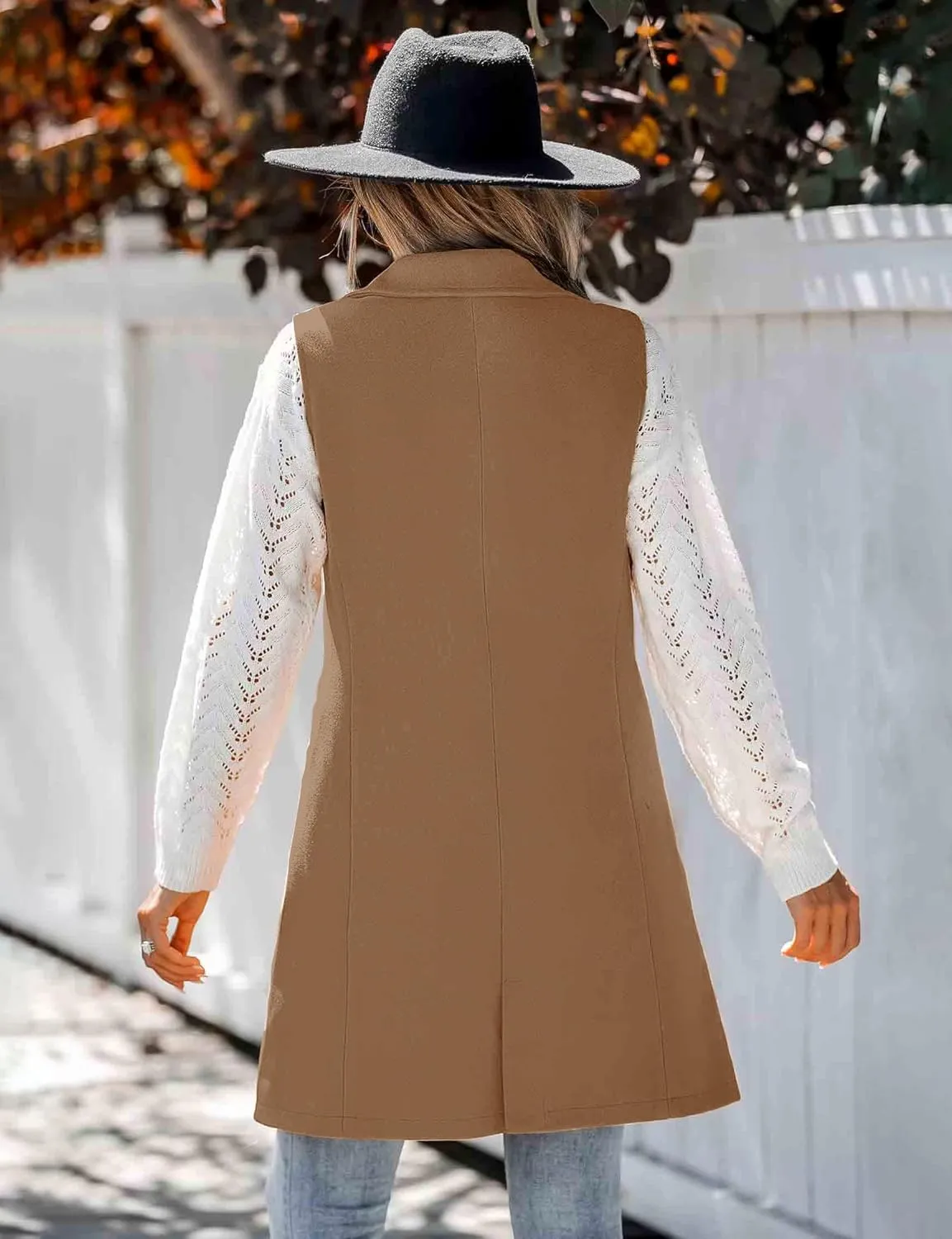 IDEALSANXUN Wool Long Vest for Women Sleeveless Blazer Jacket Fall Winter Trench Coat Waistcoat