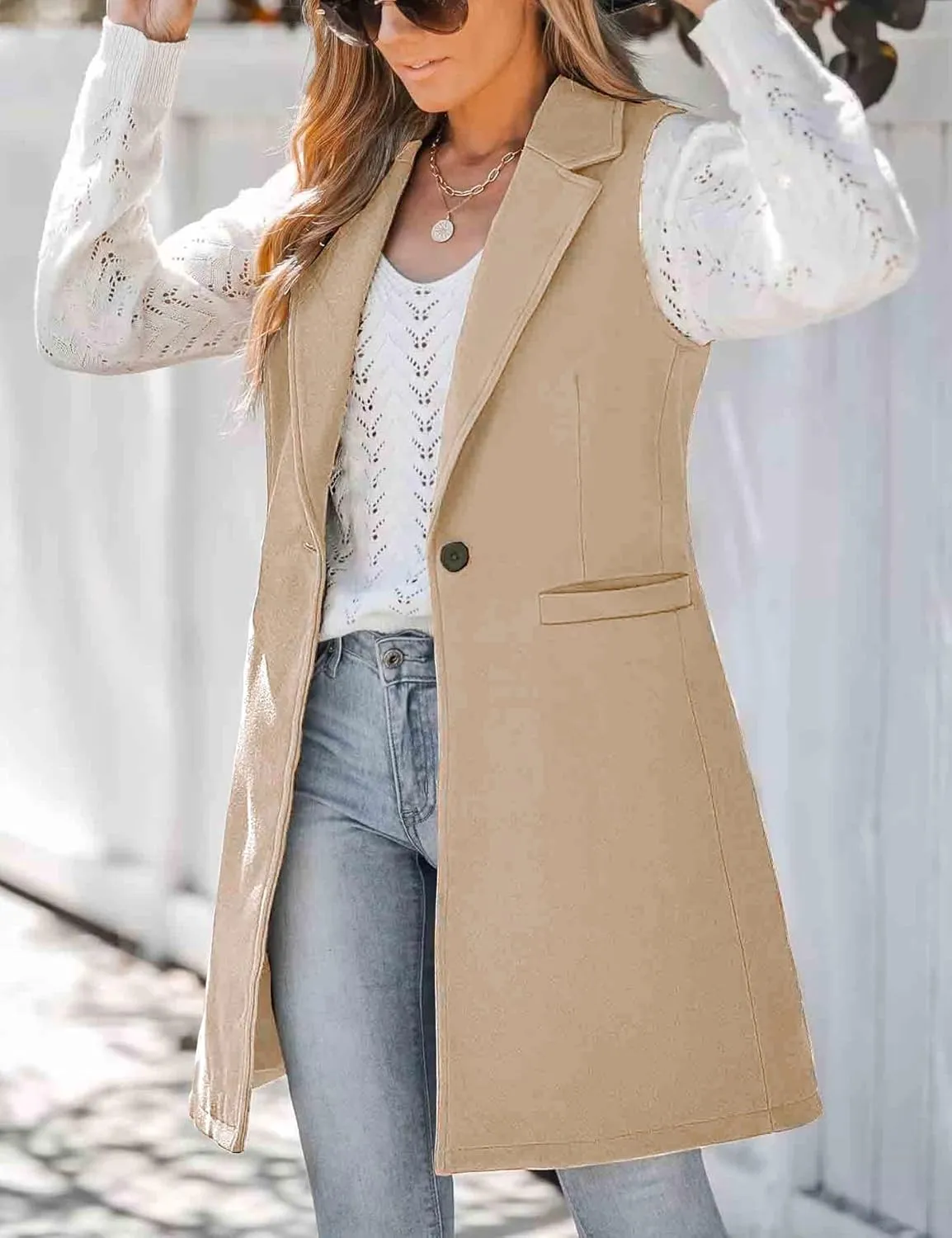 IDEALSANXUN Wool Long Vest for Women Sleeveless Blazer Jacket Fall Winter Trench Coat Waistcoat