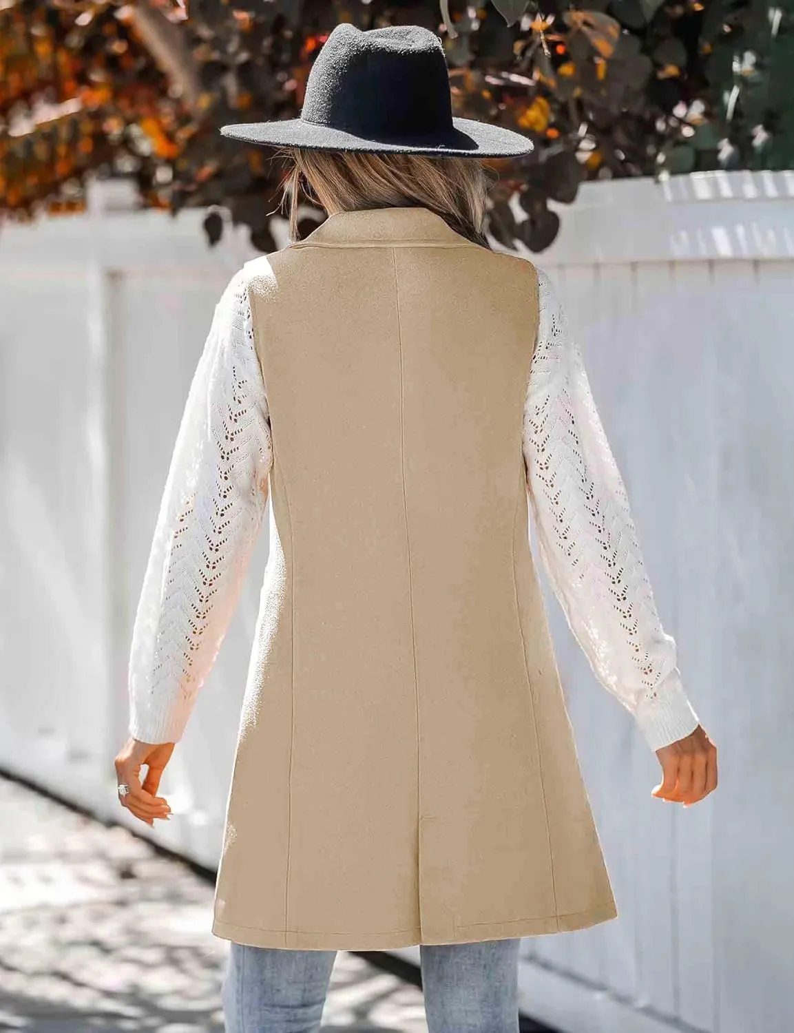 IDEALSANXUN Wool Long Vest for Women Sleeveless Blazer Jacket Fall Winter Trench Coat Waistcoat