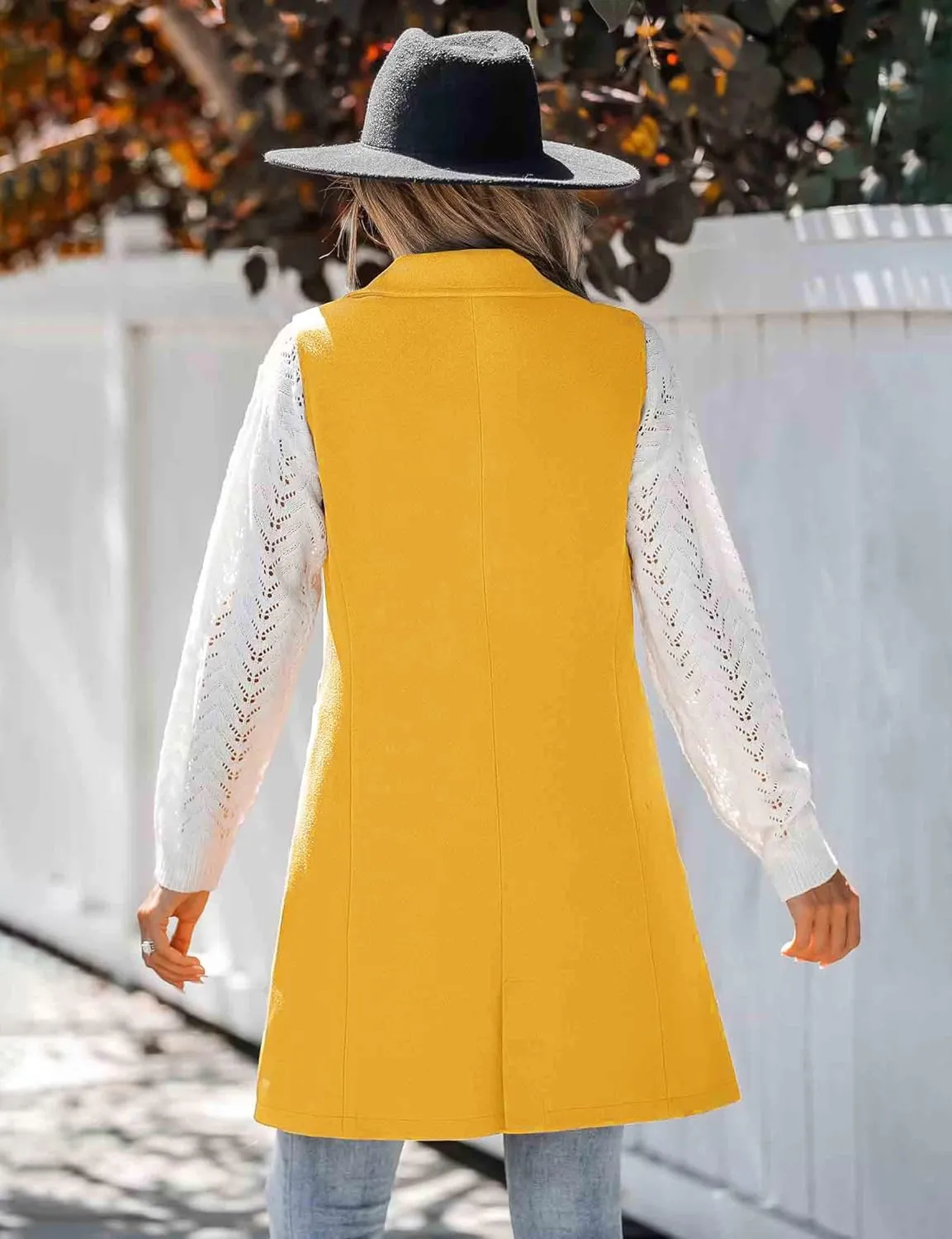 IDEALSANXUN Wool Long Vest for Women Sleeveless Blazer Jacket Fall Winter Trench Coat Waistcoat
