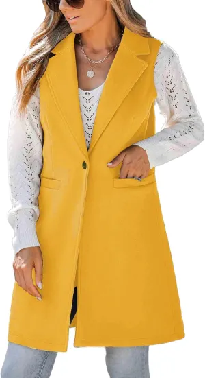 IDEALSANXUN Wool Long Vest for Women Sleeveless Blazer Jacket Fall Winter Trench Coat Waistcoat