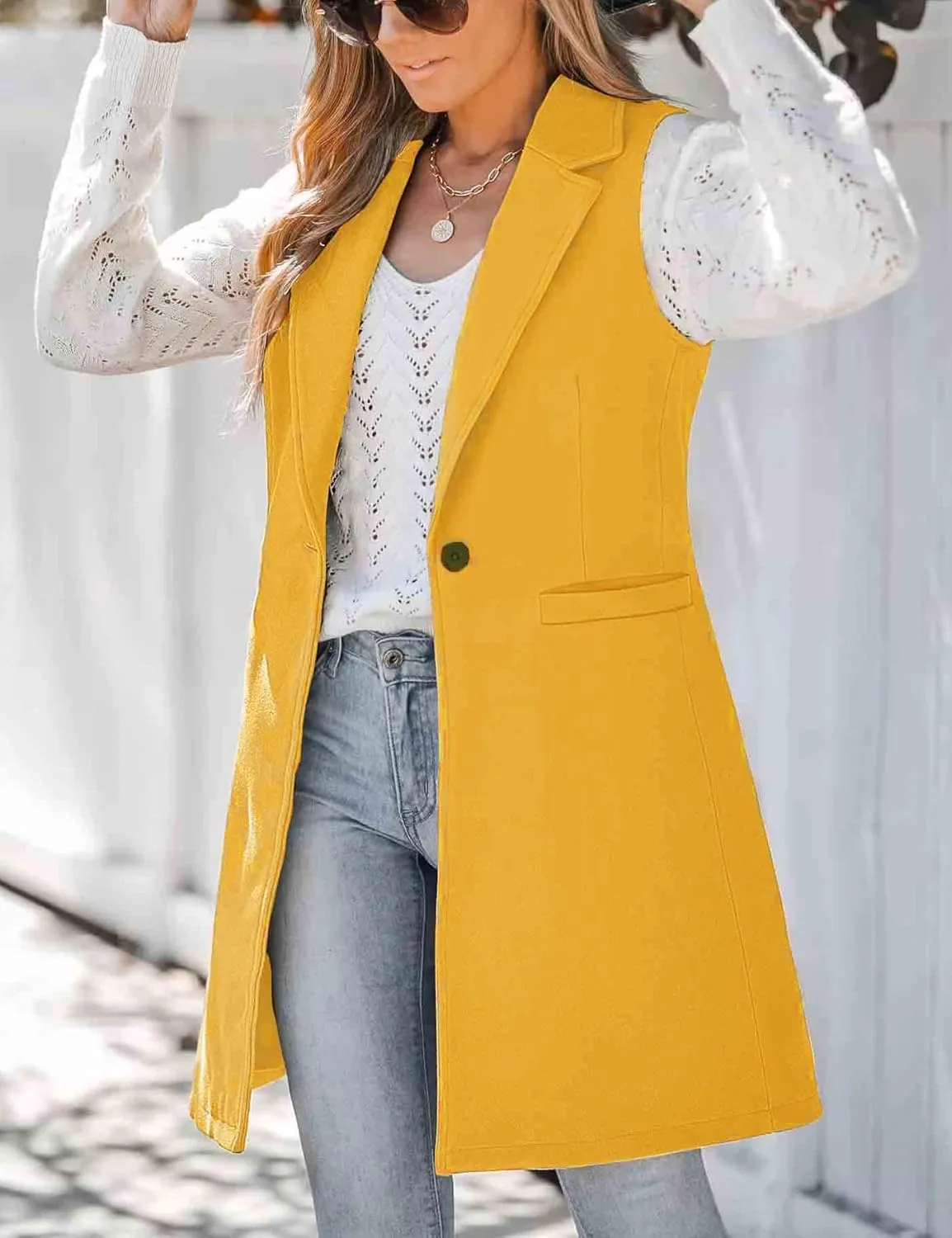 IDEALSANXUN Wool Long Vest for Women Sleeveless Blazer Jacket Fall Winter Trench Coat Waistcoat