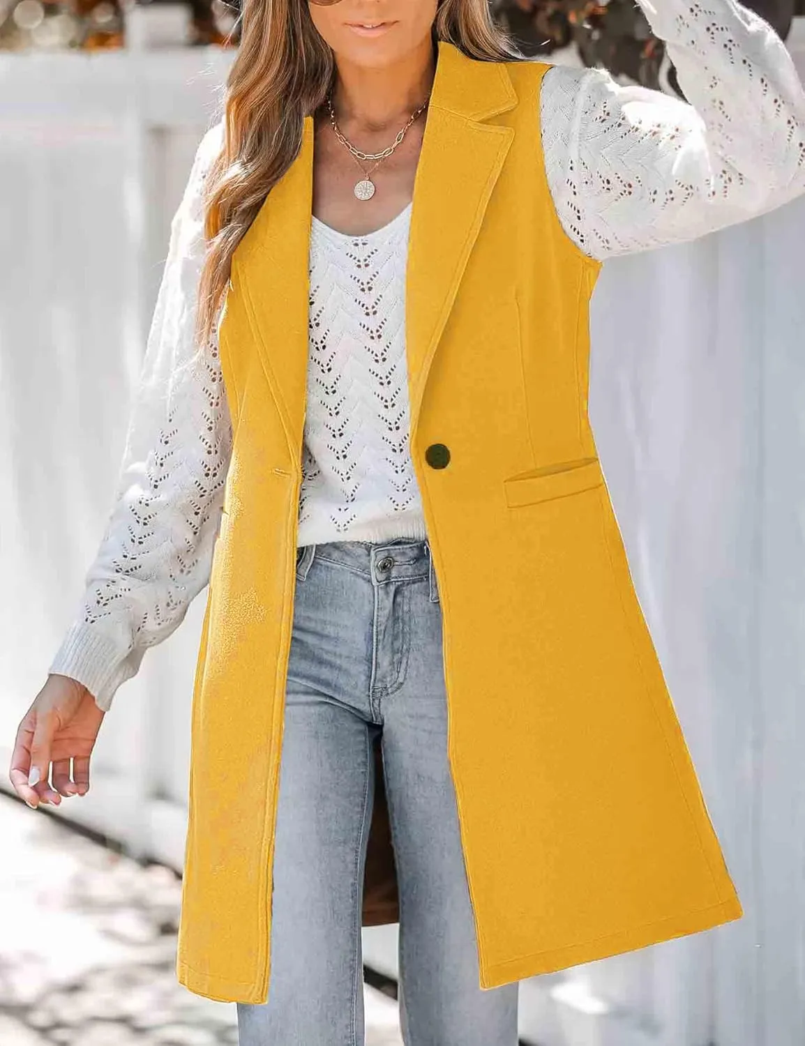 IDEALSANXUN Wool Long Vest for Women Sleeveless Blazer Jacket Fall Winter Trench Coat Waistcoat
