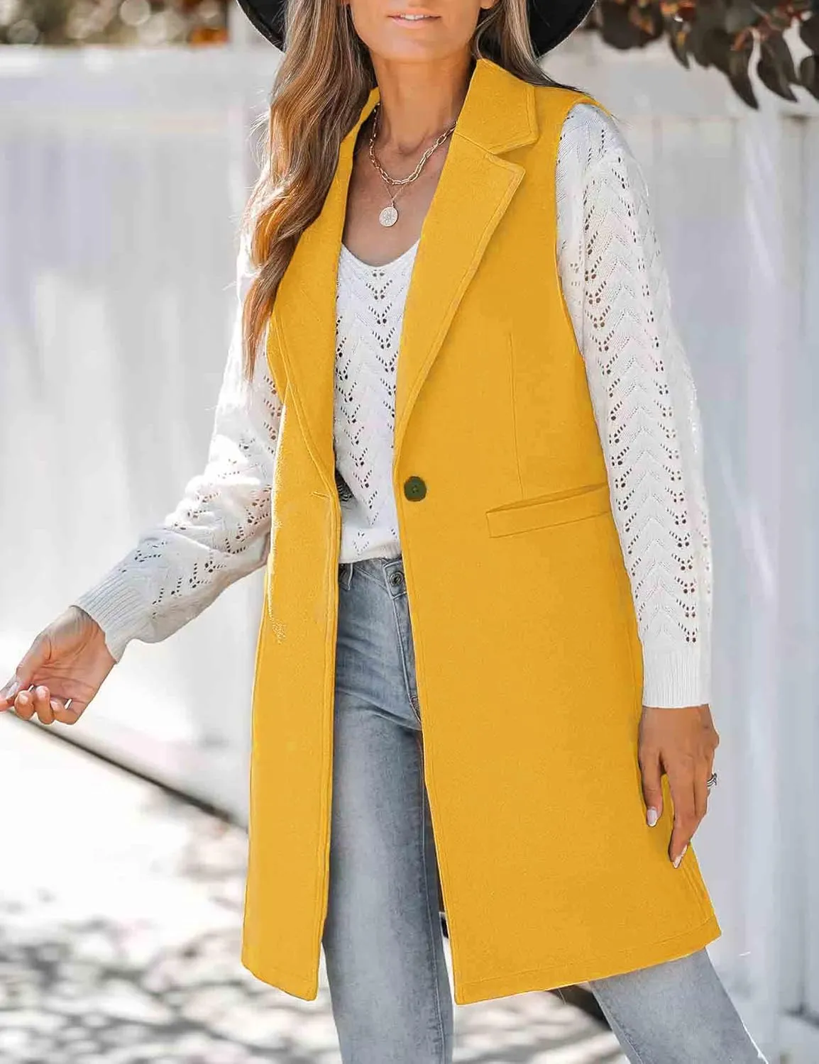 IDEALSANXUN Wool Long Vest for Women Sleeveless Blazer Jacket Fall Winter Trench Coat Waistcoat