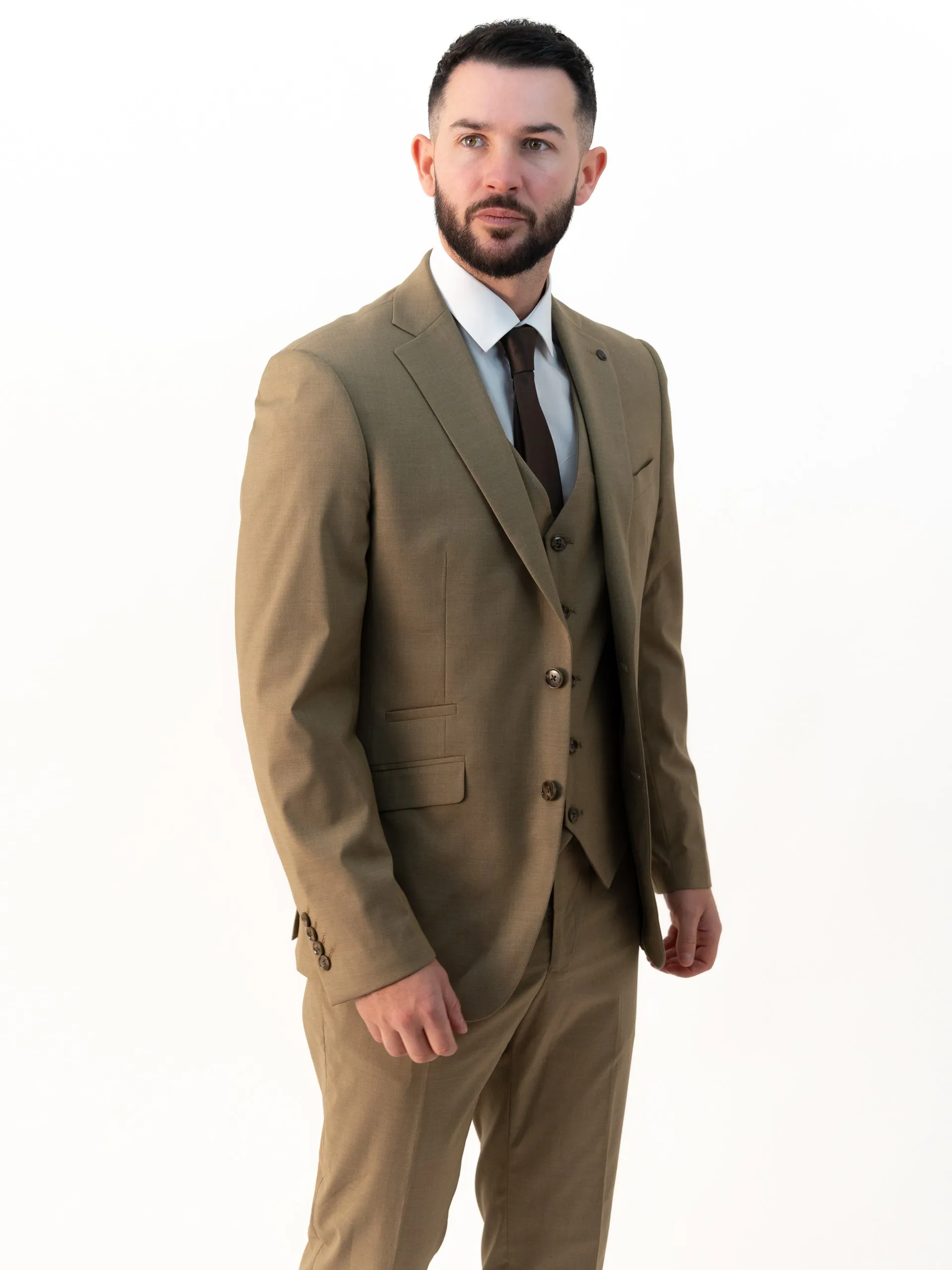 Jasper Olive Double Breasted Three Piece Suit