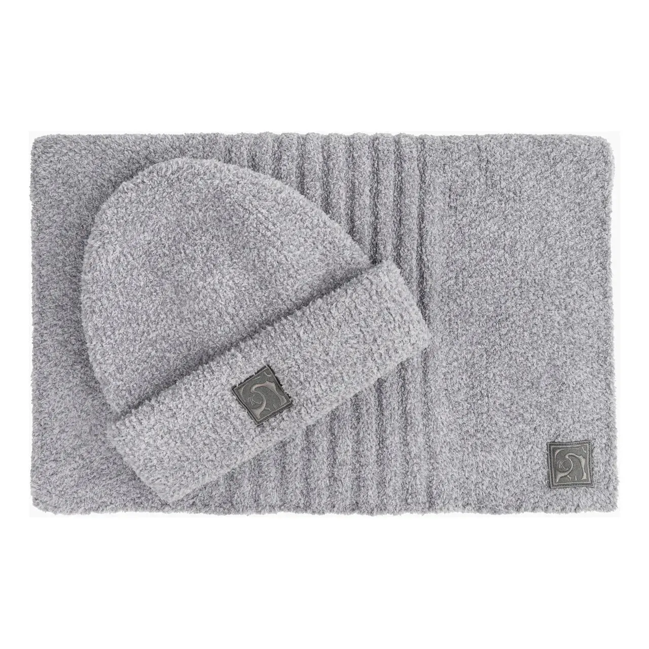 Kashwere Ultra Plush Fog and Nickel Dream Plush Ribbed Scarf