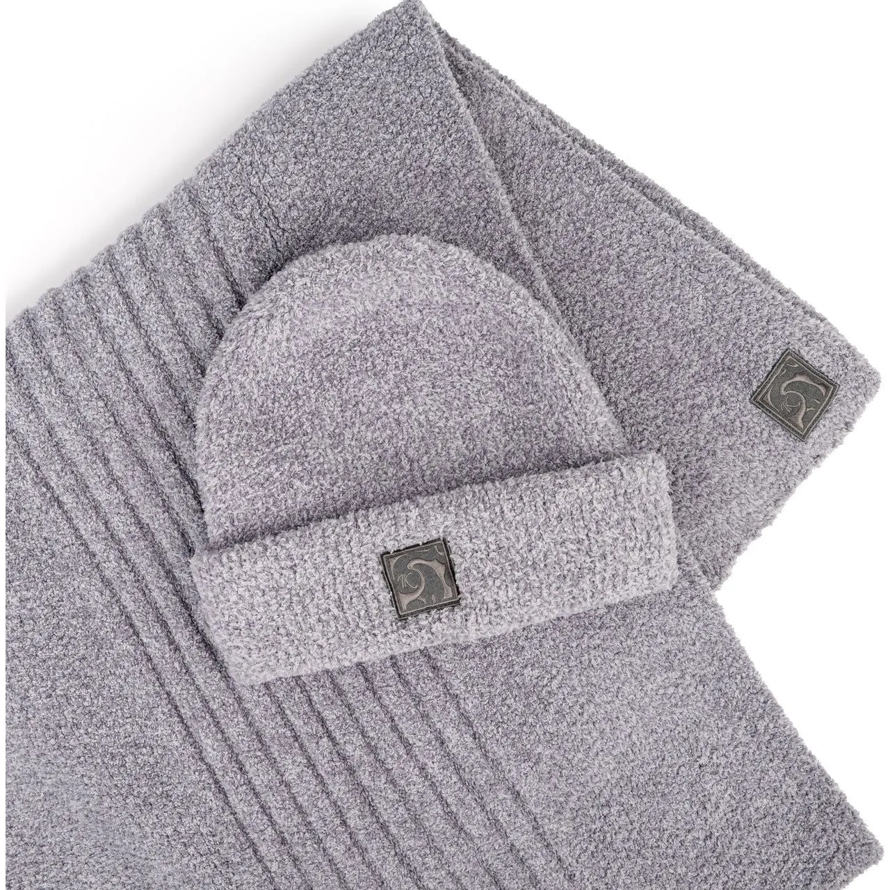 Kashwere Ultra Plush Fog and Nickel Dream Plush Ribbed Scarf
