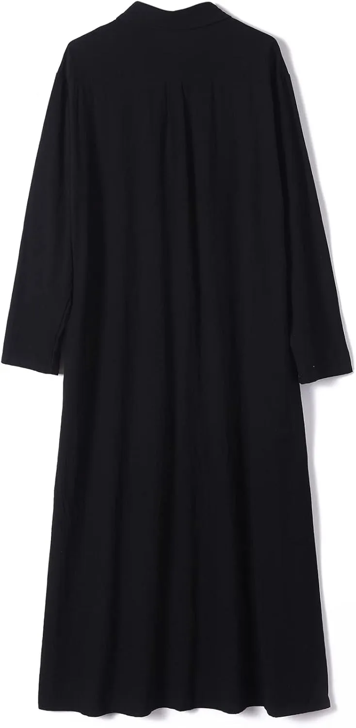Ladyful Women's Button Down Cotton Linen Shirt Dress Long Sleeve Maxi Shirtdress Beach Summer Dress Pockets