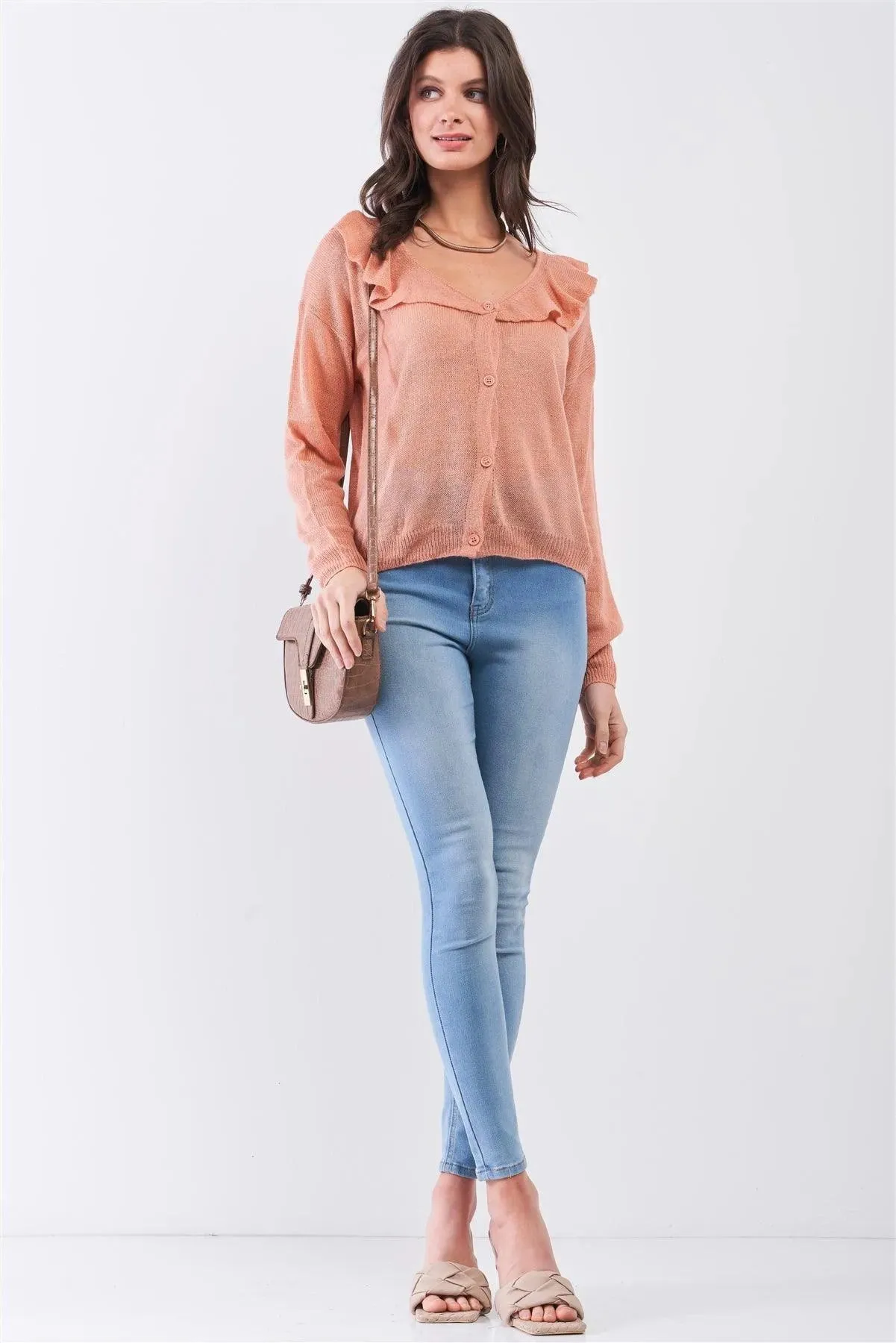Latte Round Neck Bertha Collar Button-Front Cardigan /3-2-1