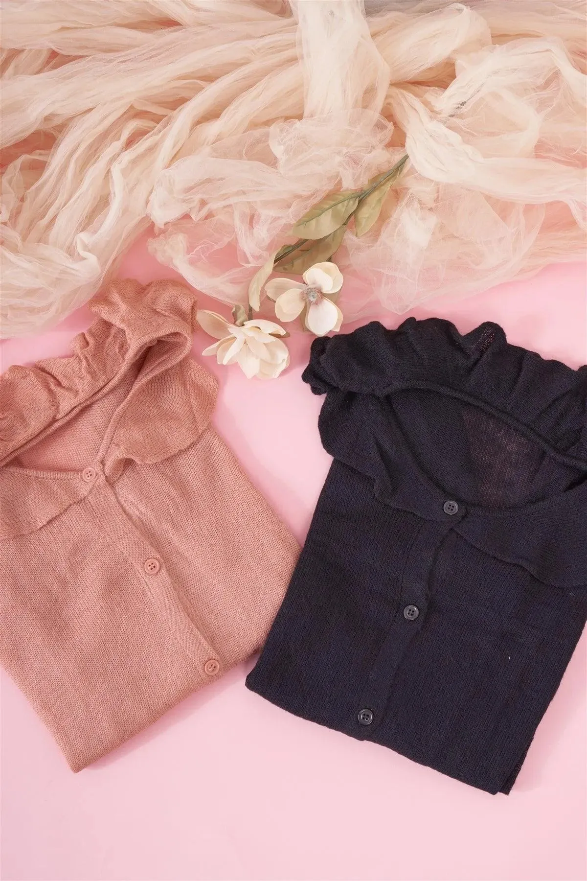 Latte Round Neck Bertha Collar Button-Front Cardigan /3-2-1
