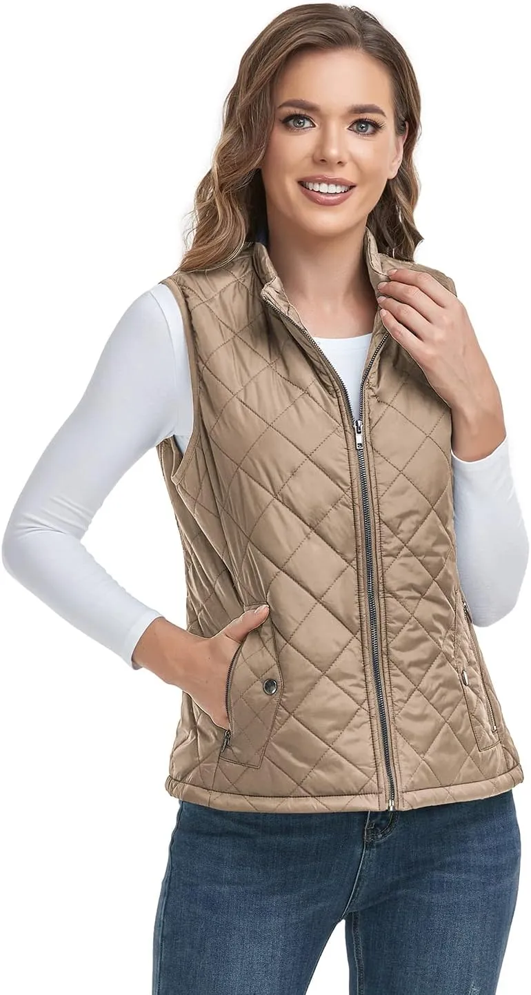 LONGKING 2025 Upgraded, Women's Outwear Vest With One Inner Pocket - Stand Collar Lightweight Zip Quilted Vest for Women