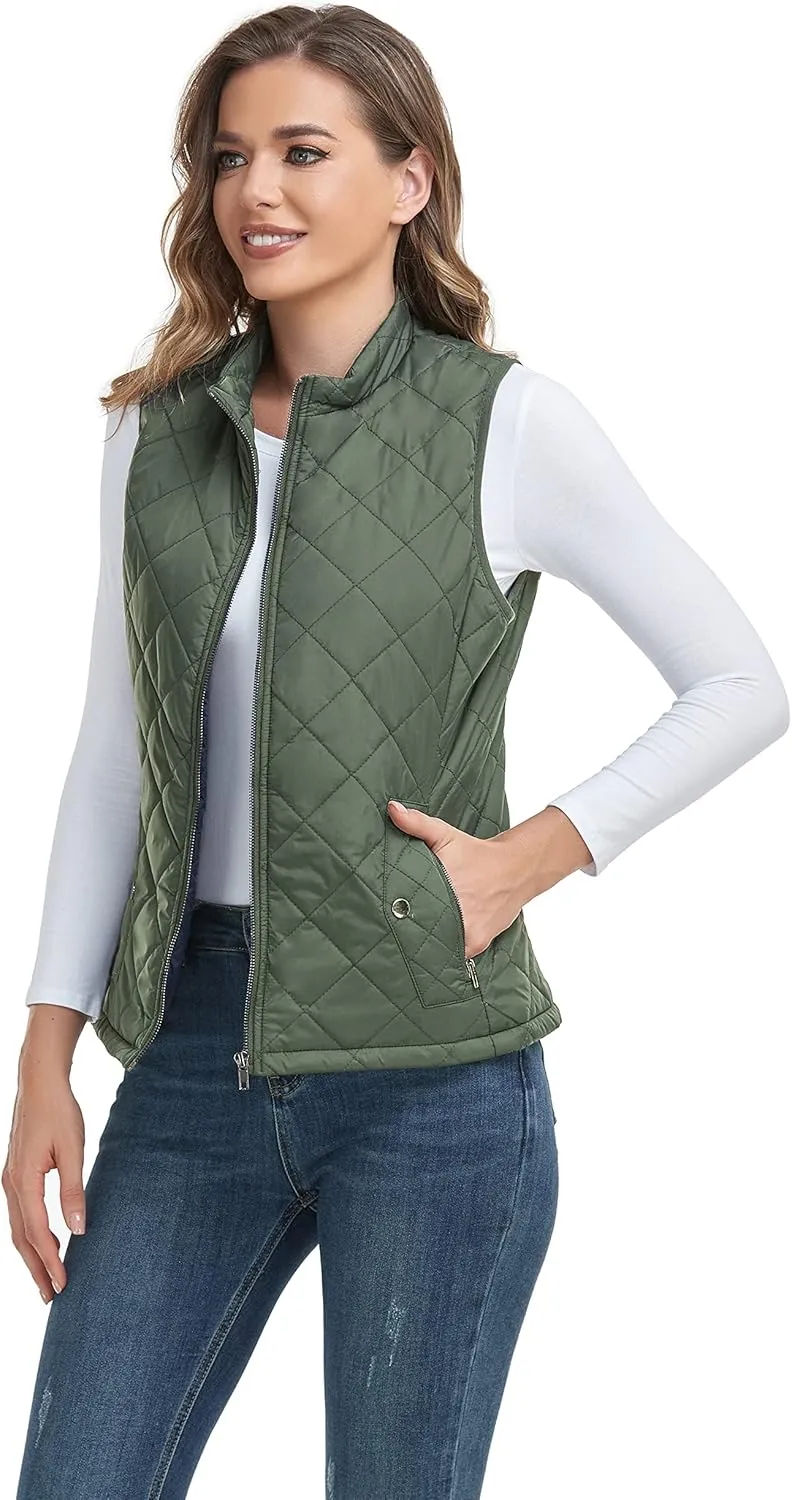 LONGKING 2025 Upgraded, Women's Outwear Vest With One Inner Pocket - Stand Collar Lightweight Zip Quilted Vest for Women